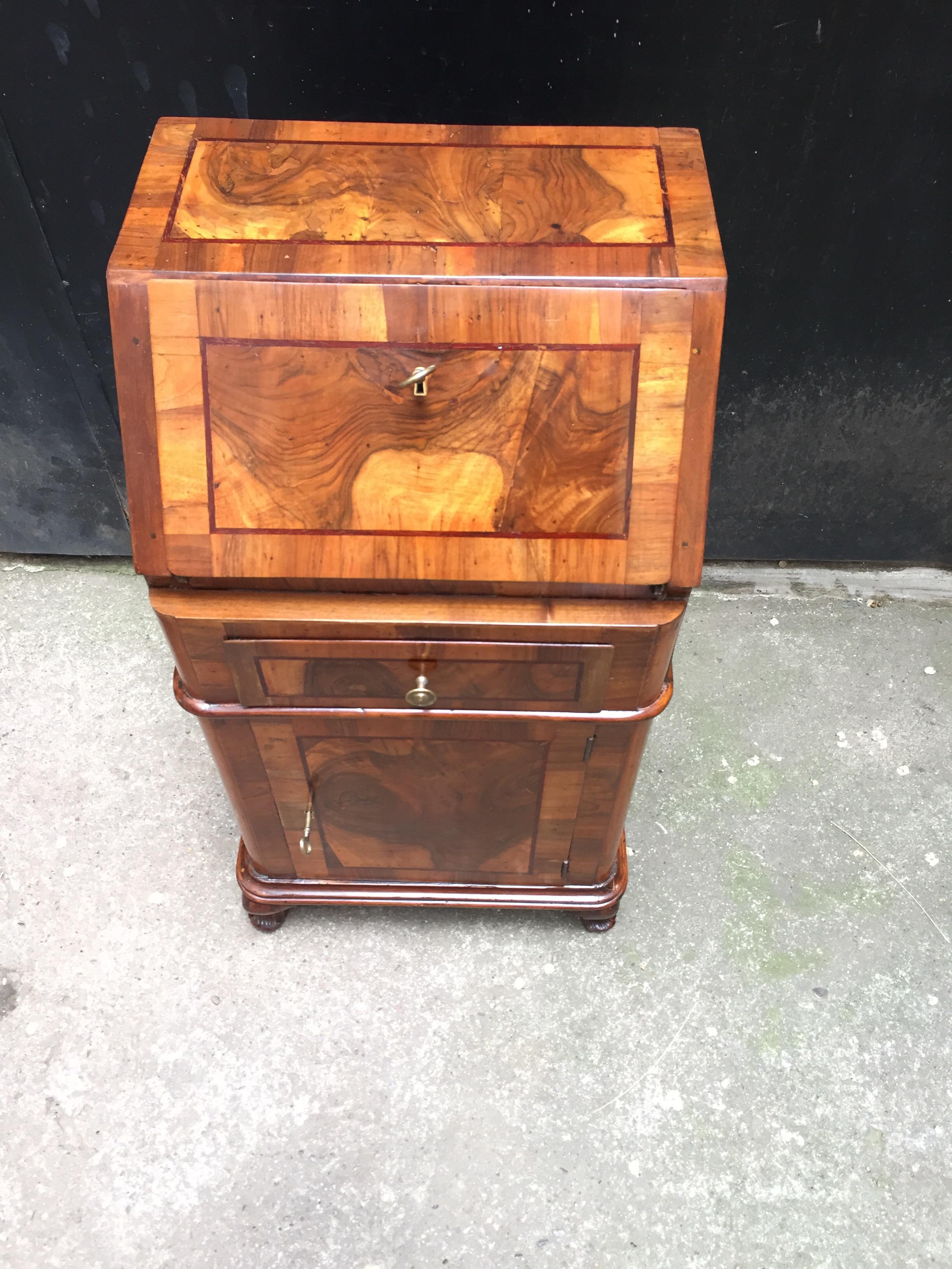 18th Century Italian Louis XV Miniature Bureau with Flap from Venice Burl Walnut 8