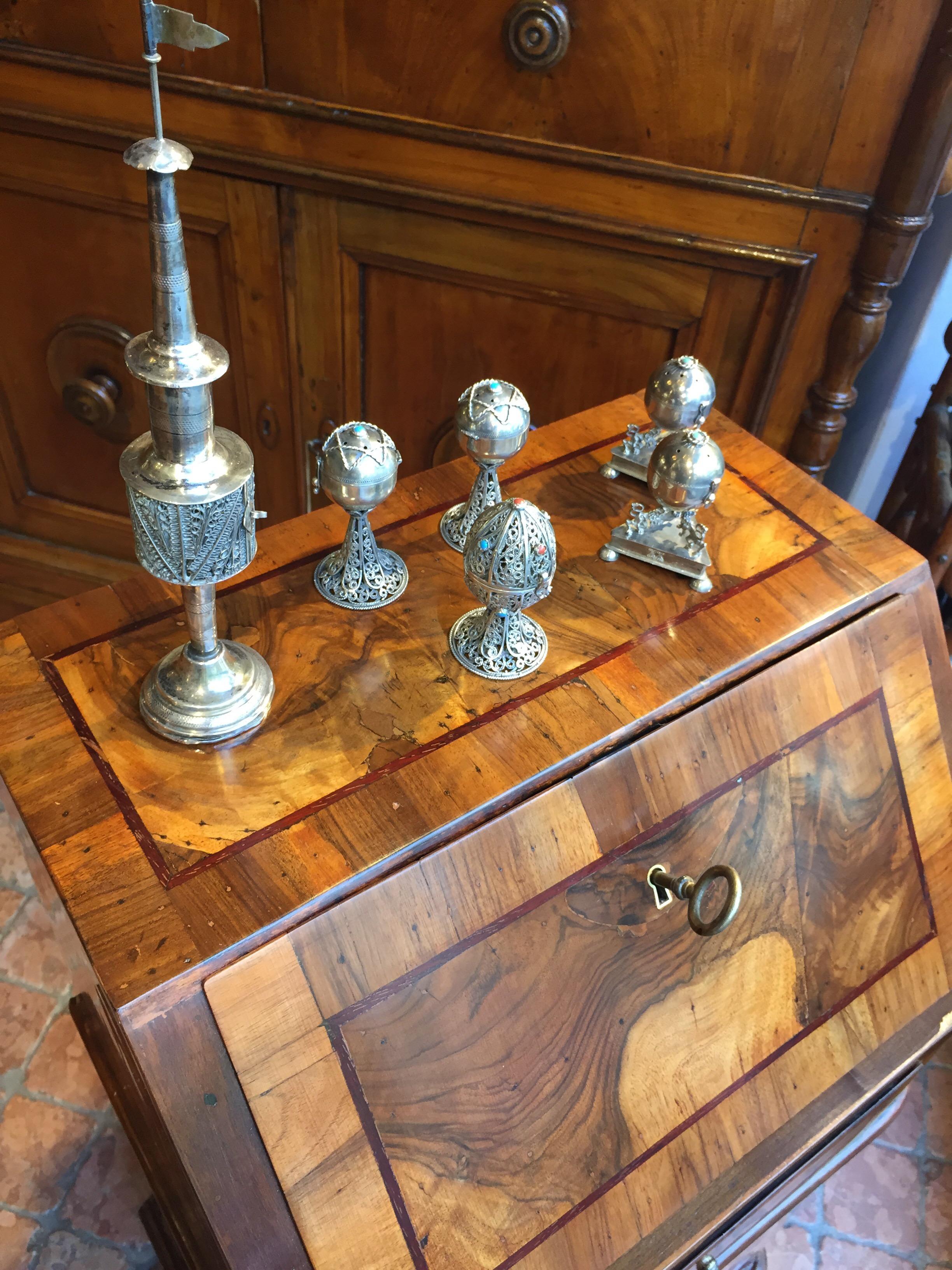 18th Century Italian Louis XV Miniature Bureau with Flap from Venice Burl Walnut 1