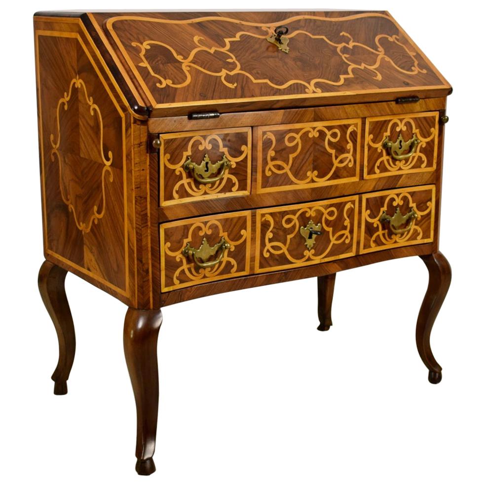 18th Century, Italian Louis XV Paved and Inlaid Chest of Drawers with Secretaire