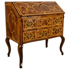 Antique 18th Century, Italian Louis XV Paved and Inlaid Chest of Drawers with Secretaire