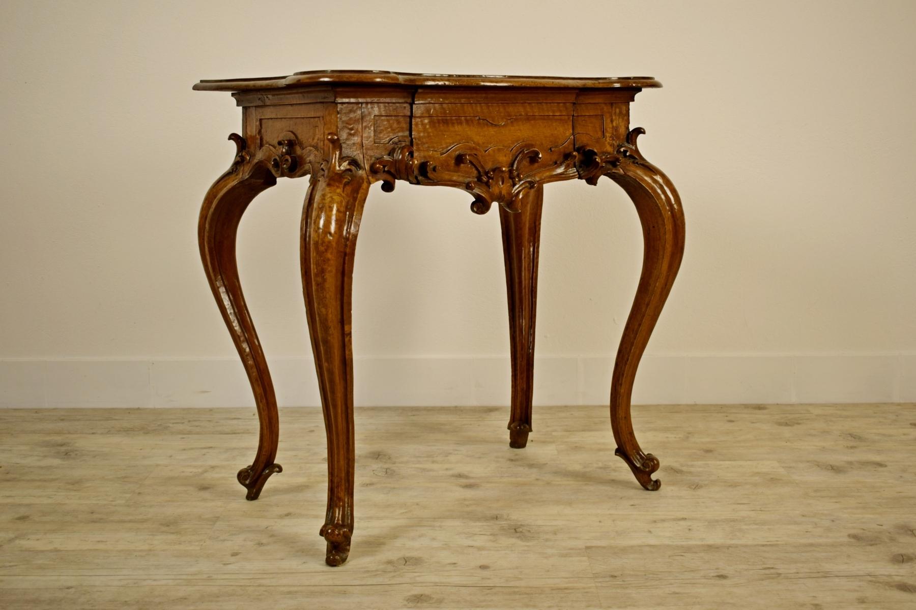 Hand-Carved 18th Century, Italian Louis XV Solid Walnut Wood Console Table