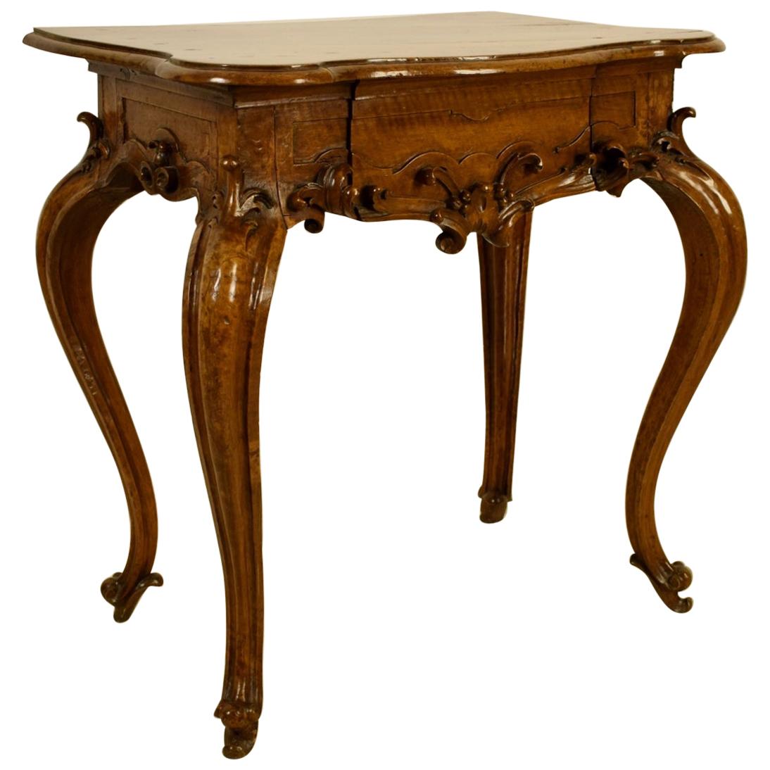 18th Century, Italian Louis XV Solid Walnut Wood Console Table