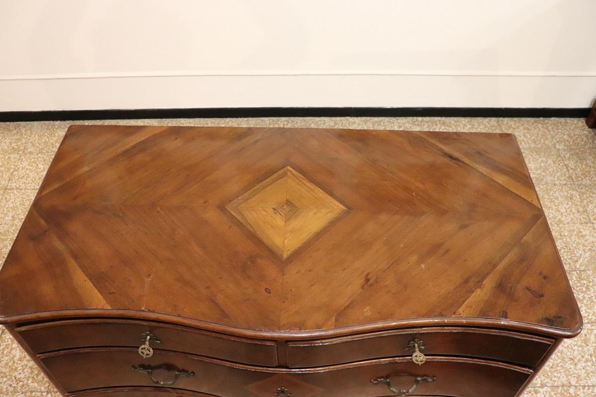 18th Century Italian Louis XV Walnut Antique Chest of Drawers, Restored For Sale 7