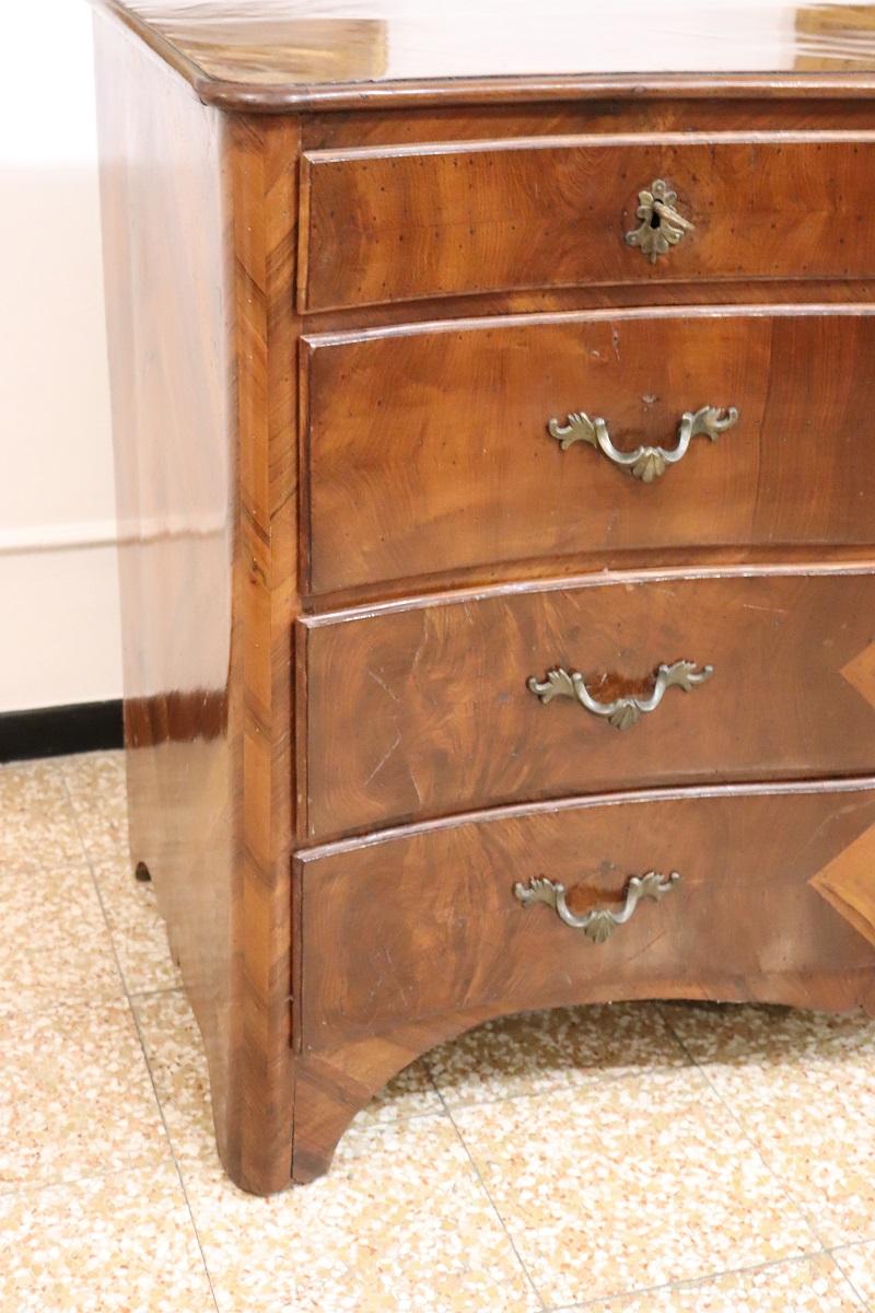 18th Century and Earlier 18th Century Italian Louis XV Walnut Antique Chest of Drawers, Restored For Sale
