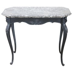 18th Century Italian Louis XV Walnut Carved Center Hall Table with Marble Top