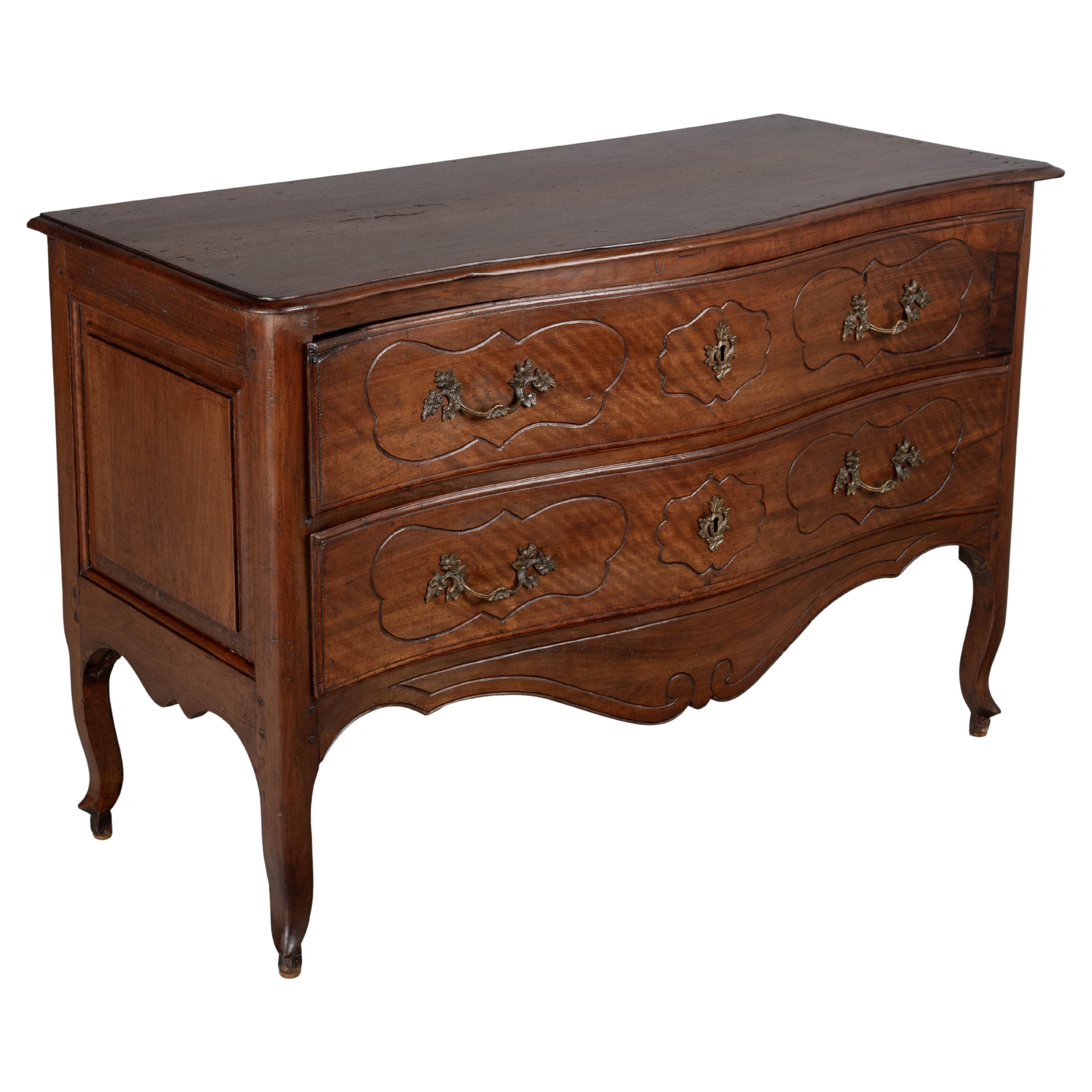 Italian Louis XV Walnut Commode, Hand-Carved with Bronze Hardware