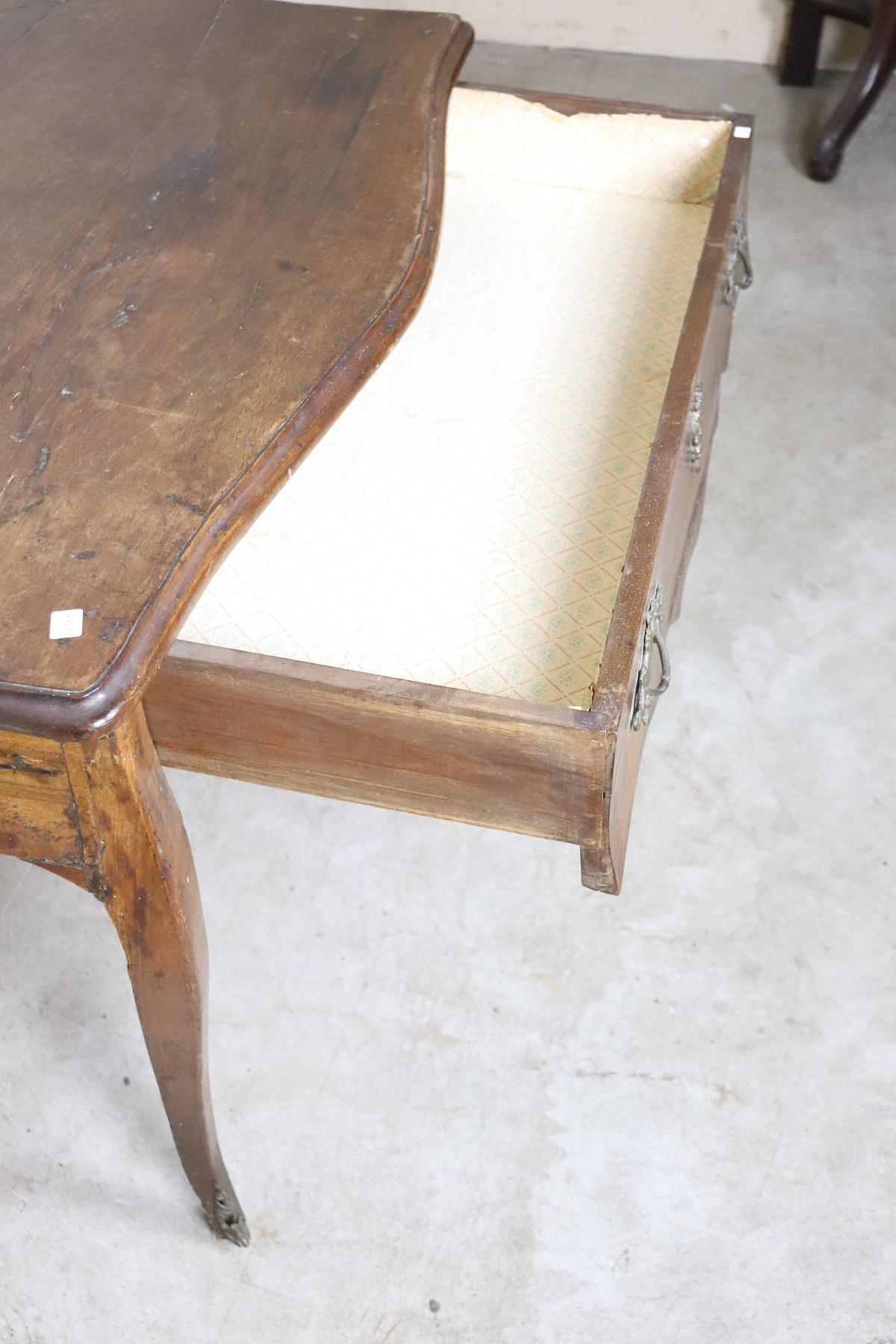 18th Century Italian Louis XV Walnut Writing Desk, Cabriolet Legs 7