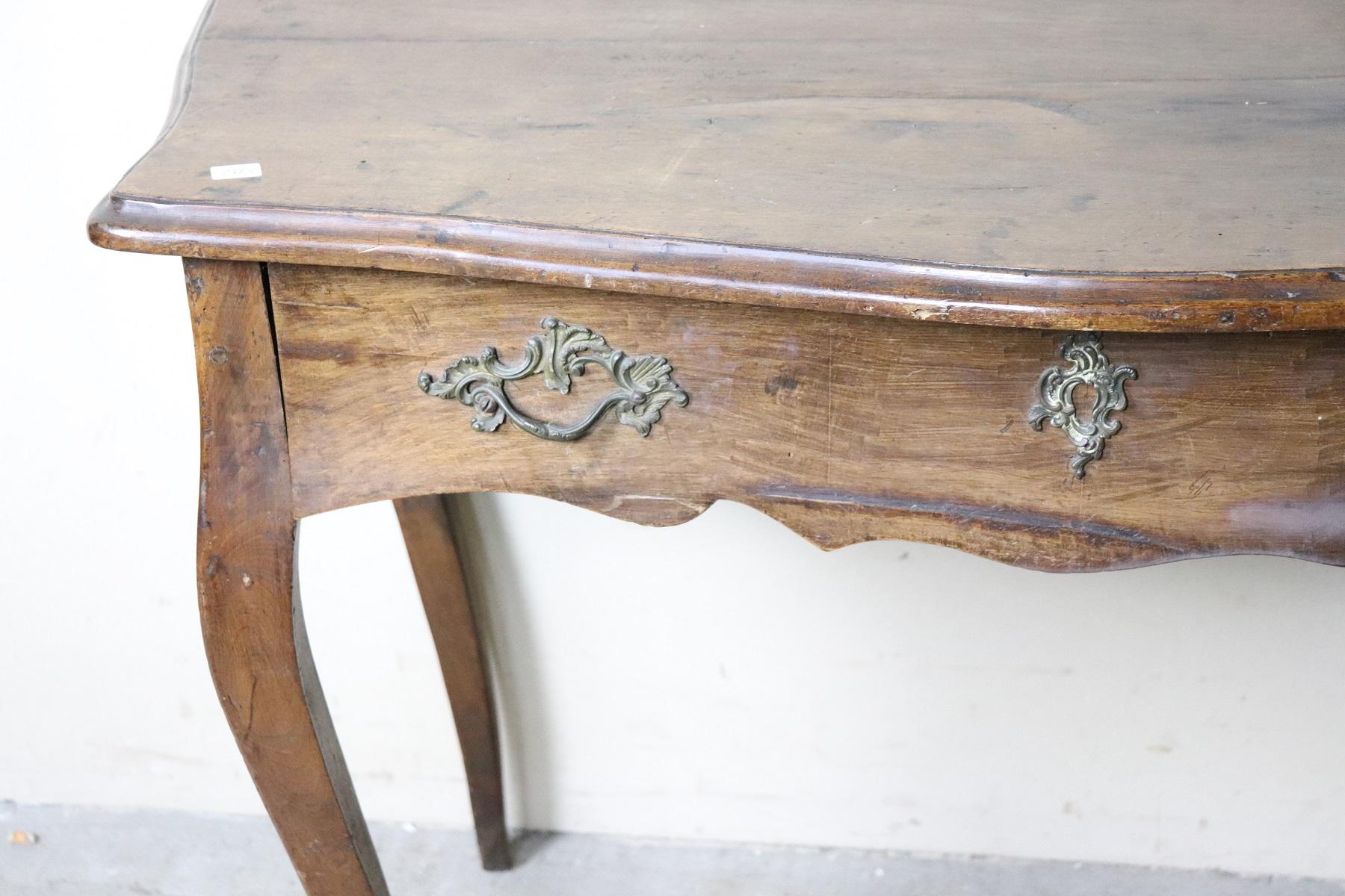 Renaissance 18th Century Italian Louis XV Walnut Writing Desk, Cabriolet Legs
