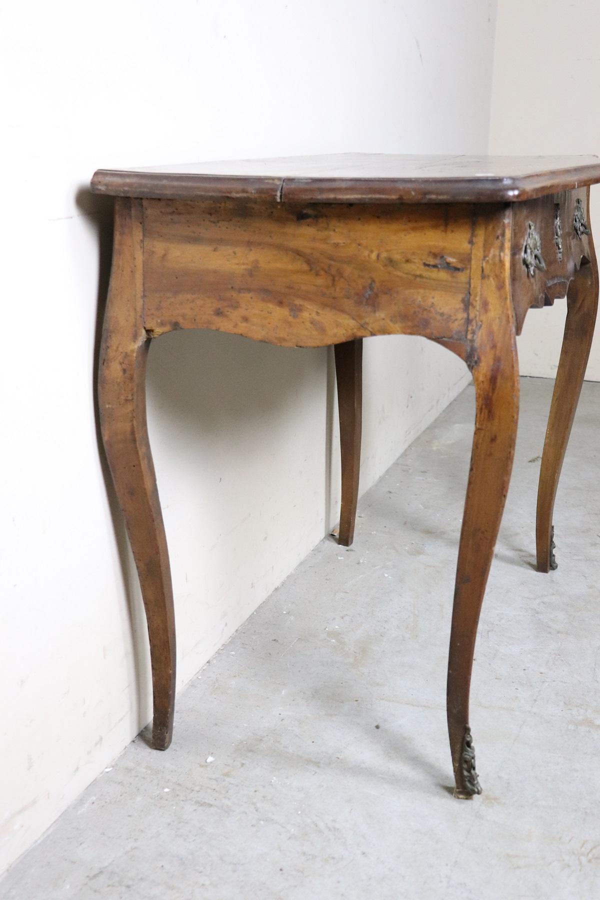 18th Century Italian Louis XV Walnut Writing Desk, Cabriolet Legs 3