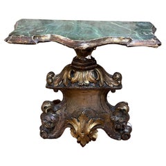 18th Century Italian Louis XV Wood Lacquered Gilt Carved Wall Console Tables