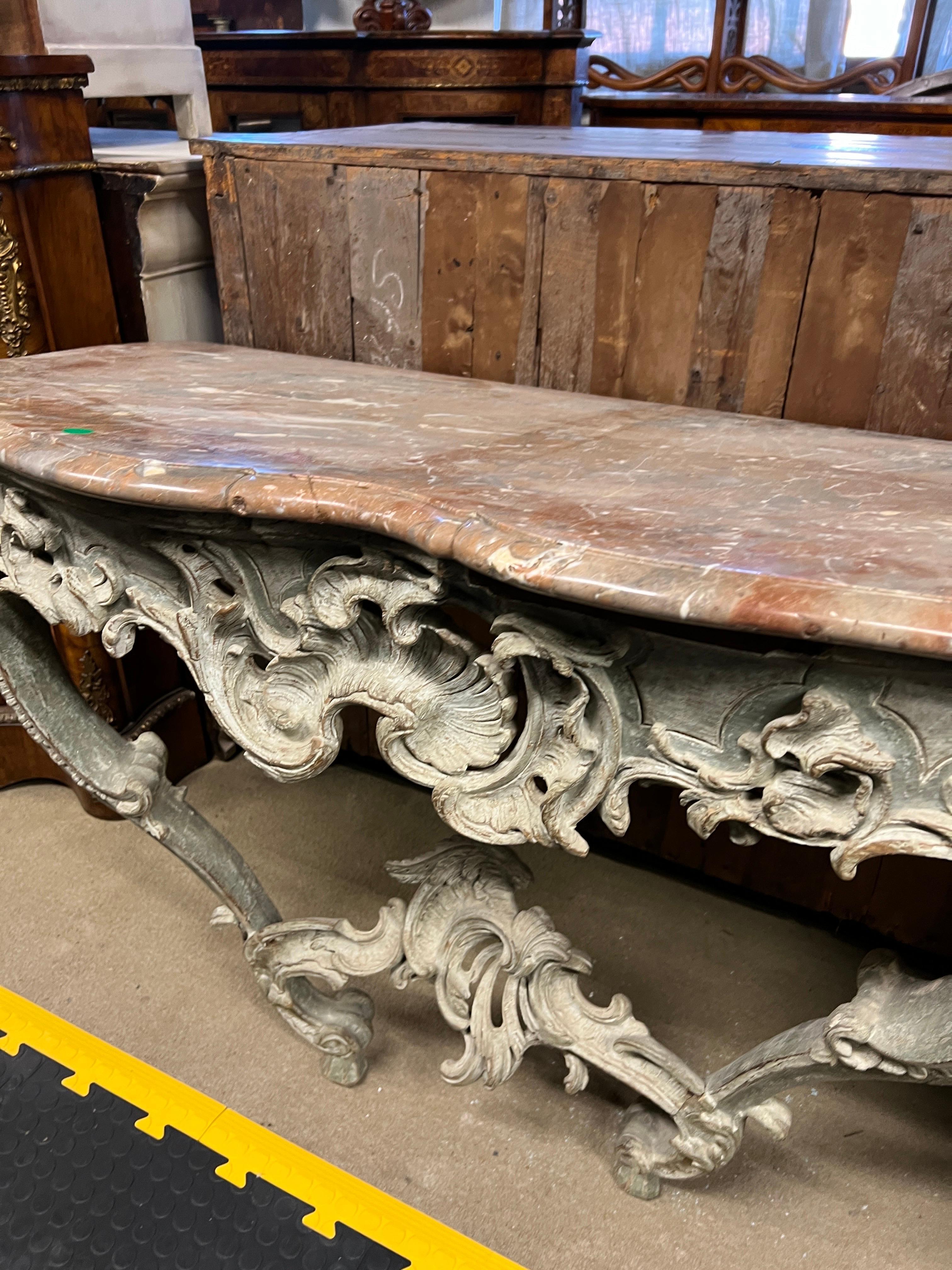 18th Century Italian Louis XV Wood Lacquered Ventian Console 1700 In Good Condition For Sale In Roma, RM