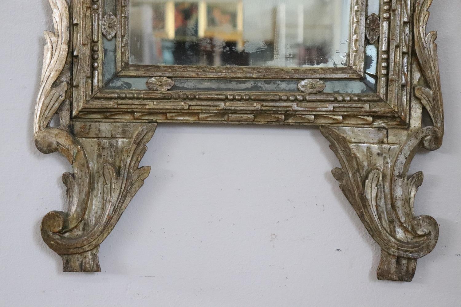 Gilt 18th Century Italian Louis XVI Carved Wood and Mecca Antique Wall Mirror For Sale