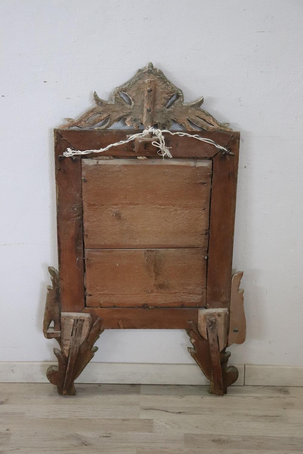 18th Century Italian Louis XVI Carved Wood and Mecca Antique Wall Mirror For Sale 2