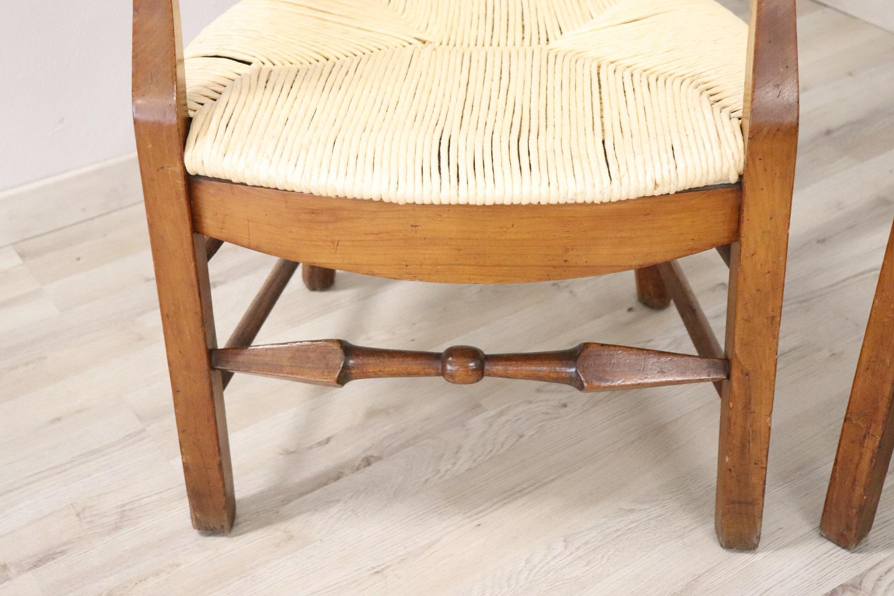 18th Century Italian Louis XVI Cherrywood Pair of Armchairs with Straw Seat In Good Condition In Casale Monferrato, IT