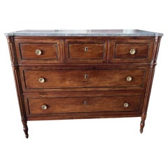 18th Century Italian Louis XVI Commode in Walnut with Gray Marble