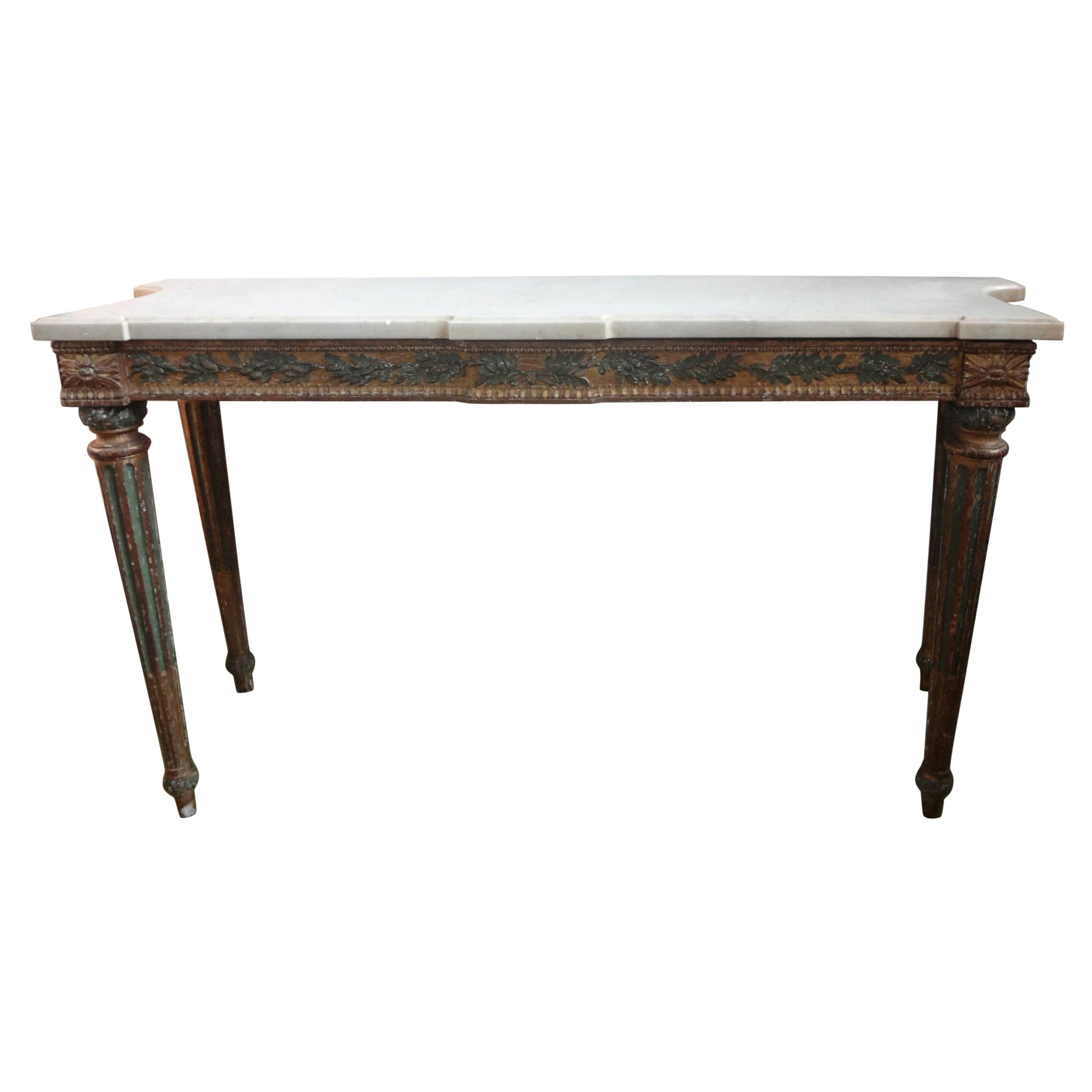 18th Century Italian Louis XVI Console Table, Painted and Parcel Gilt