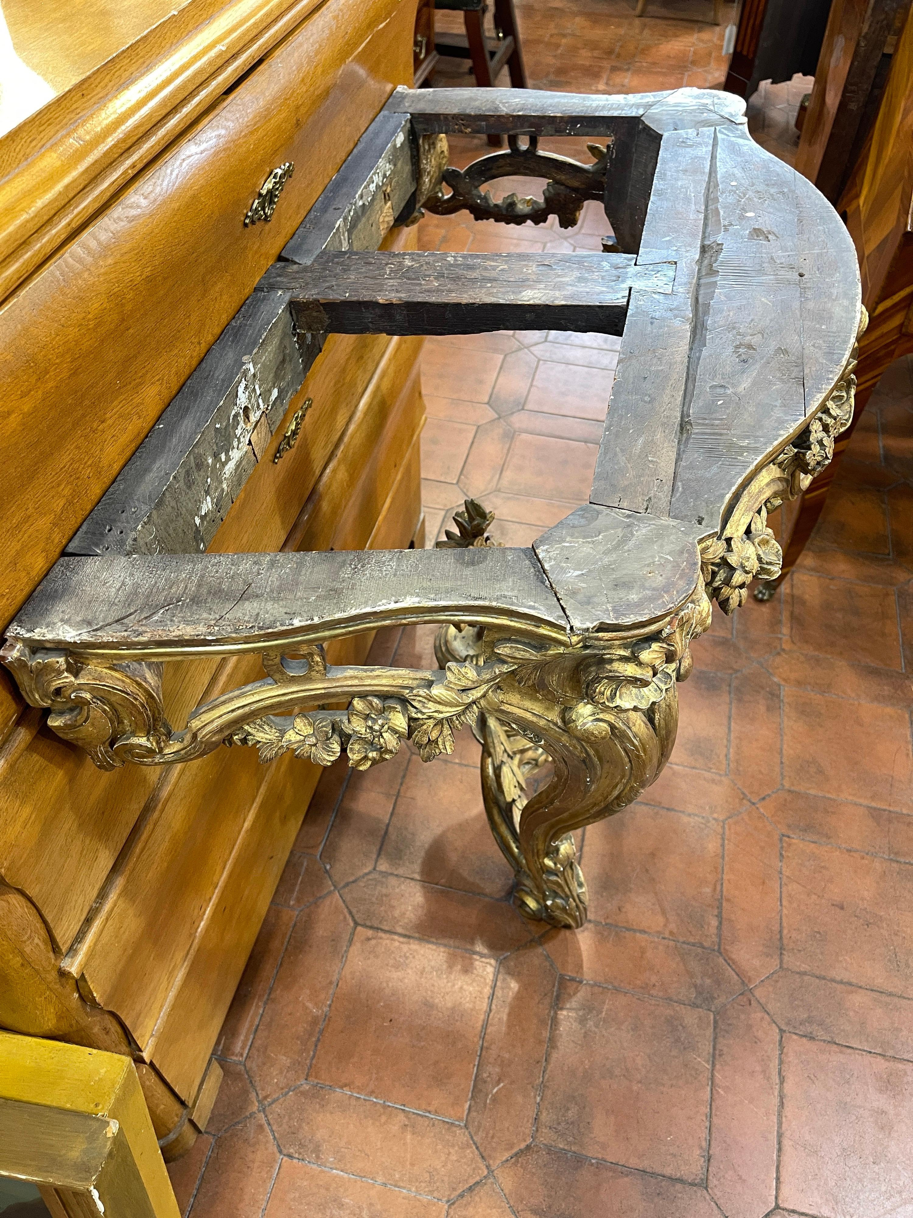 18th Century Italian Louis XVI Gilt Wood Console Table Portoro Marble, 1780 For Sale 5