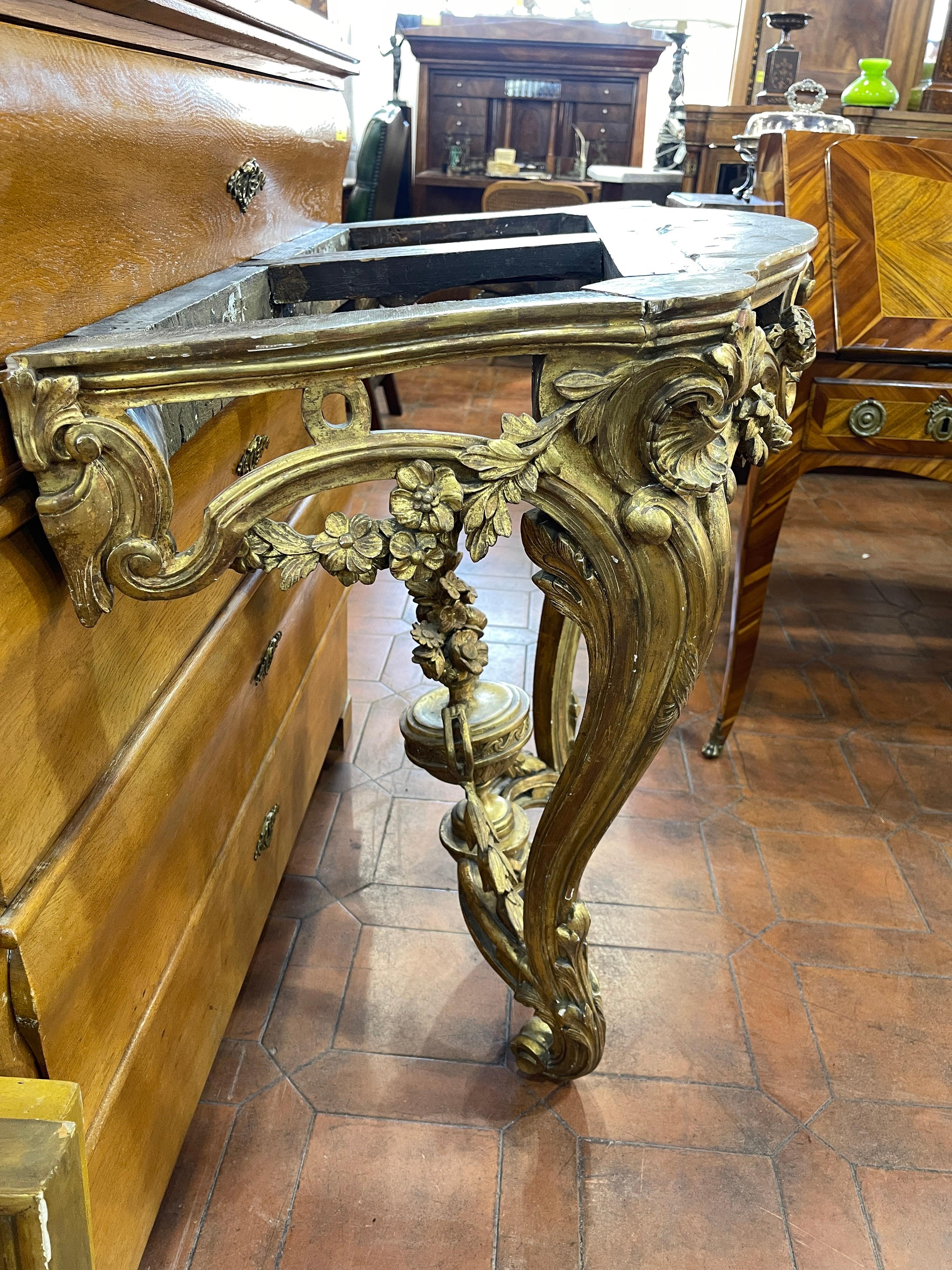 18th Century Italian Louis XVI Gilt Wood Console Table Portoro Marble, 1780 For Sale 6