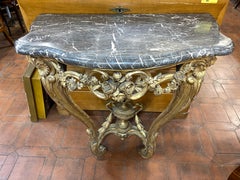 18th Century Italian Louis XVI Gilt Wood Console Table Portoro Marble, 1780