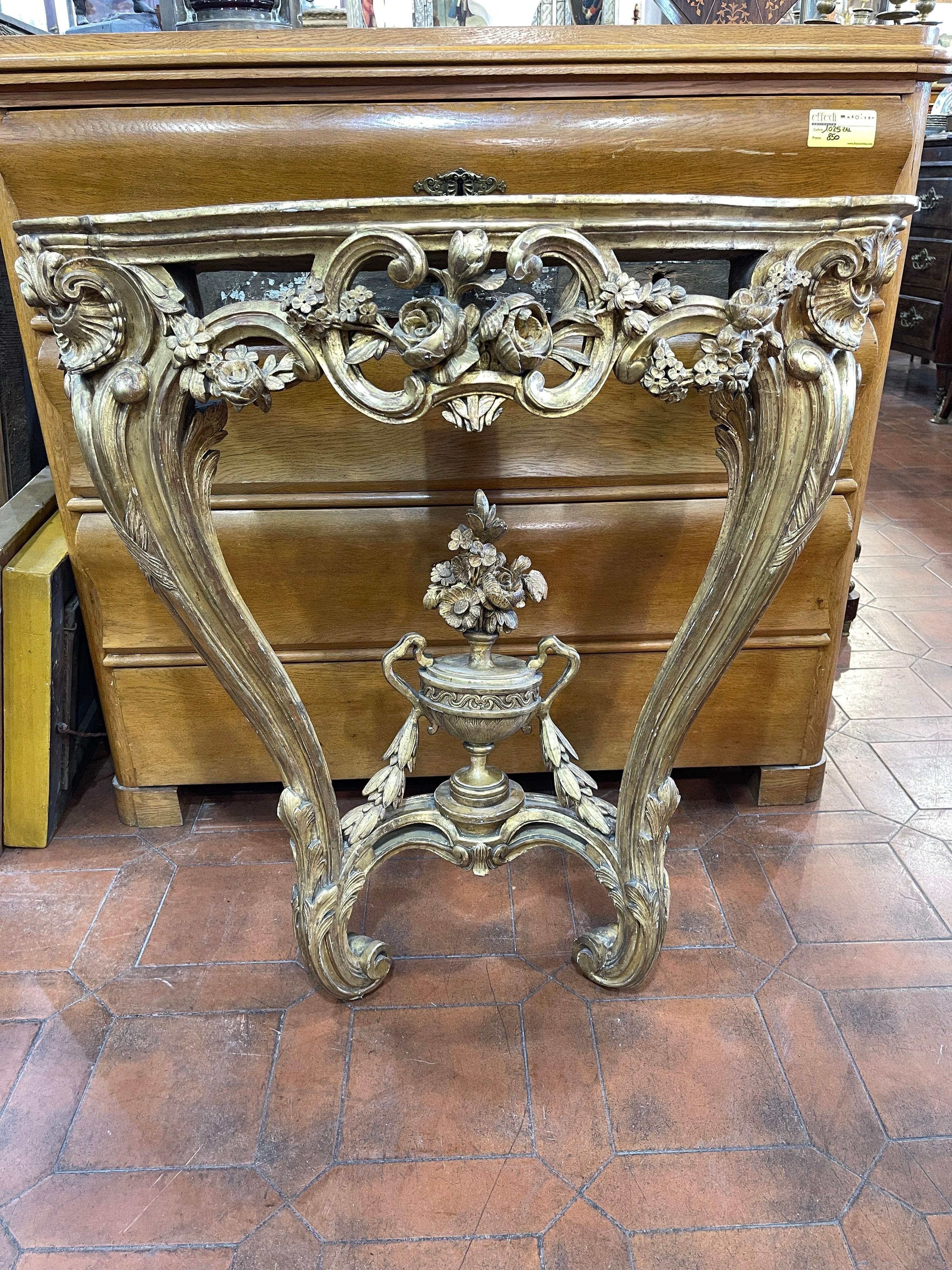 Giltwood 18th Century Italian Louis XVI Gilt Wood Console Table Portoro Marble, 1780 For Sale