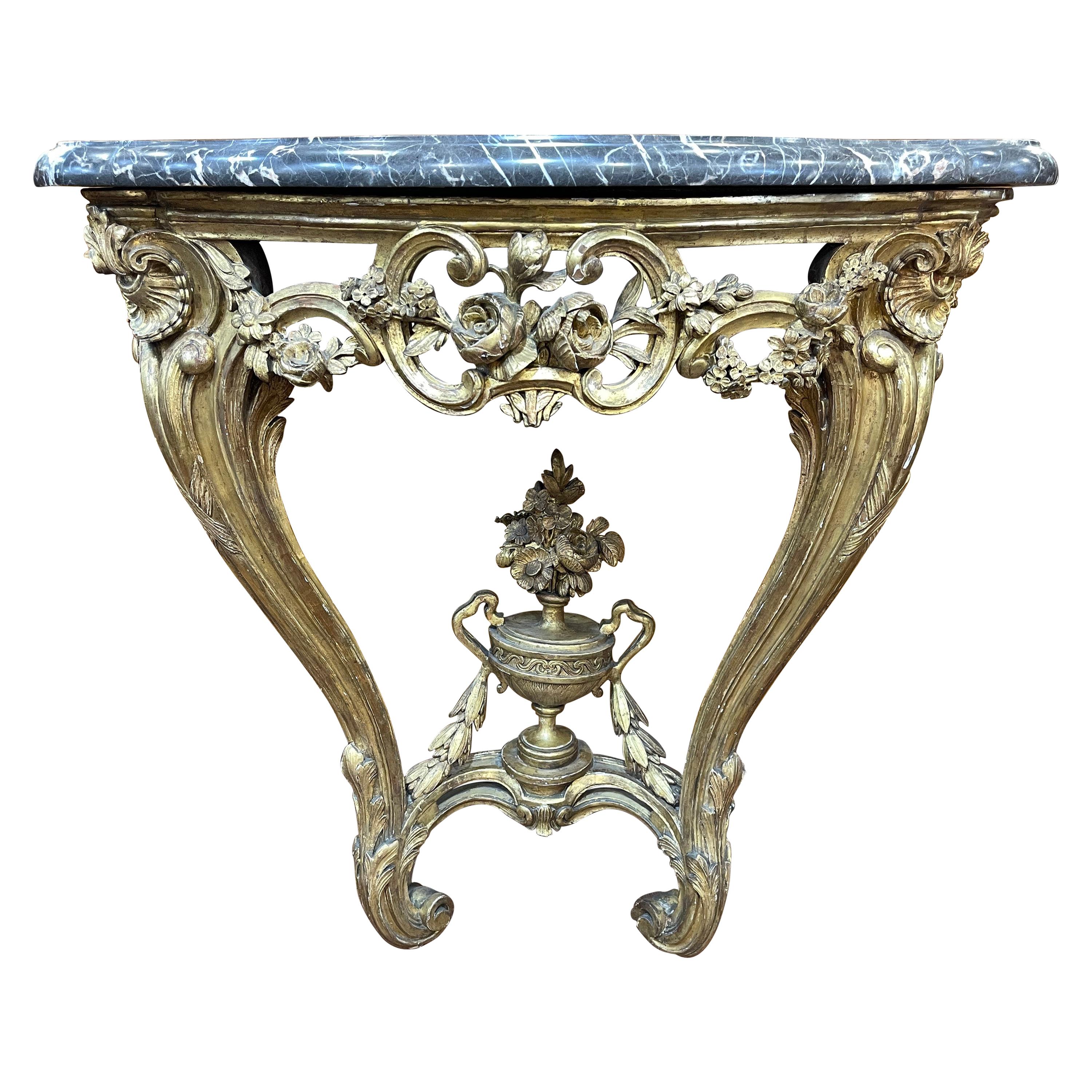 18th Century Italian Louis XVI Gilt Wood Console Table Portoro Marble, 1780 For Sale