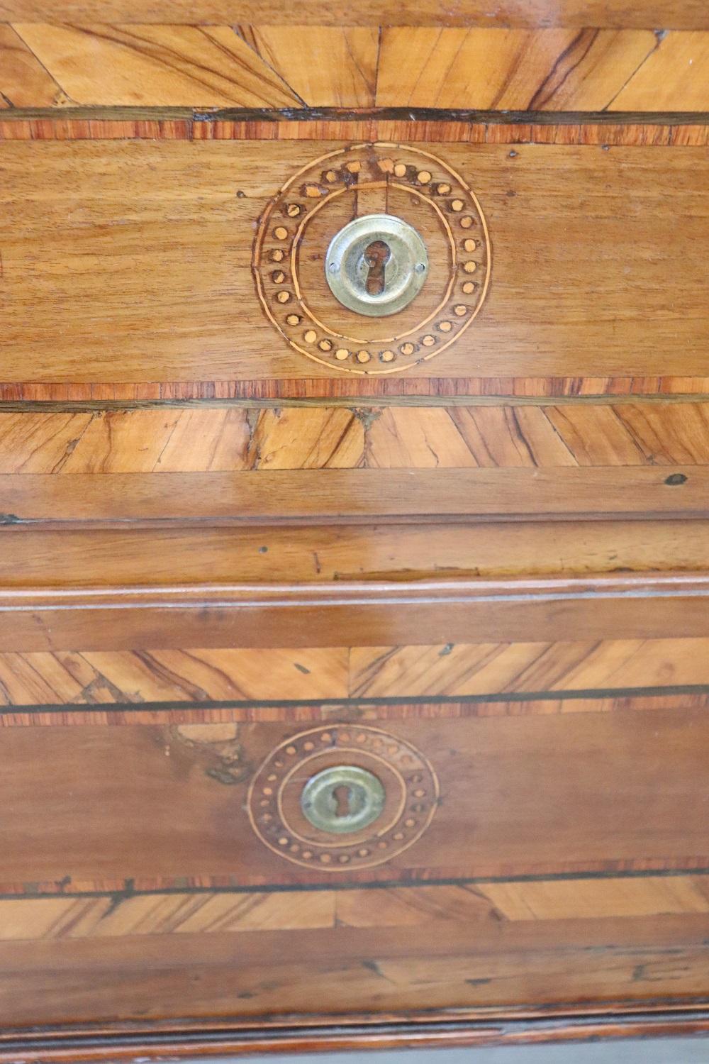 18th Century Italian Louis XVI Inlaid Walnut Commode or Chest of Drawer 5