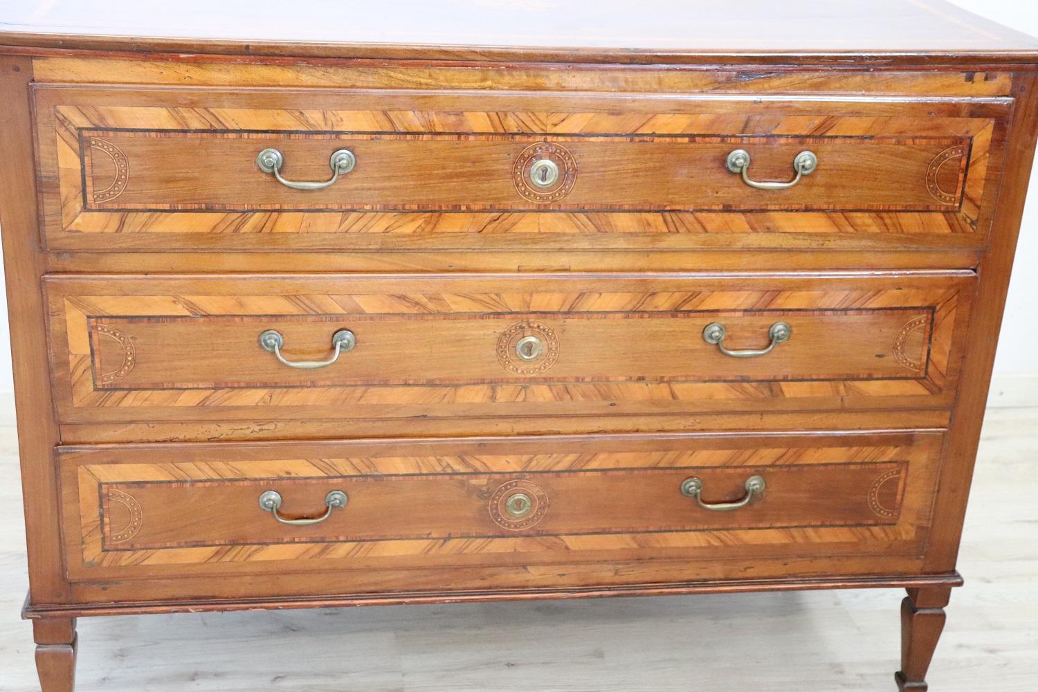 Inlay 18th Century Italian Louis XVI Inlaid Walnut Commode or Chest of Drawer