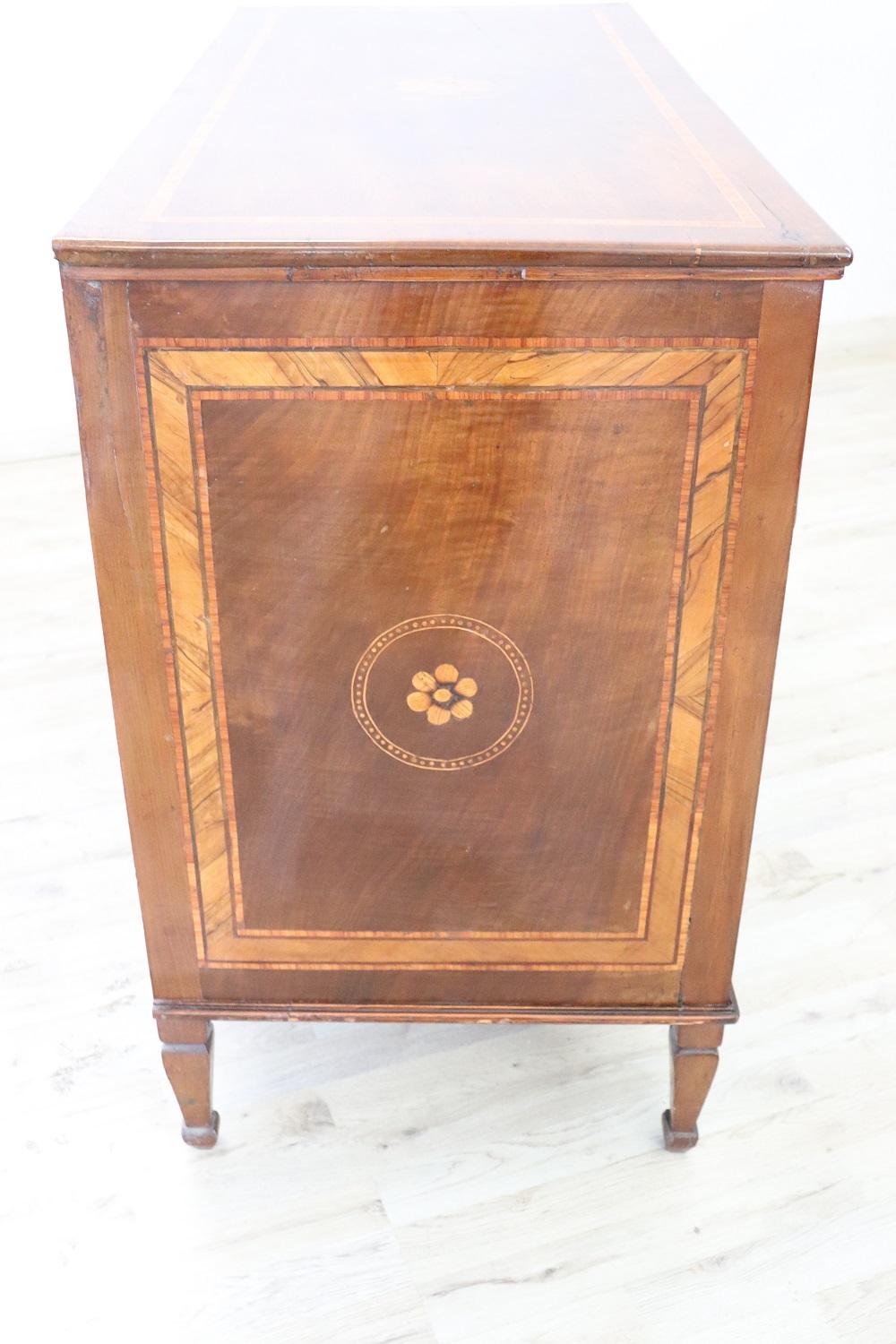 18th Century Italian Louis XVI Inlaid Walnut Commode or Chest of Drawer 1