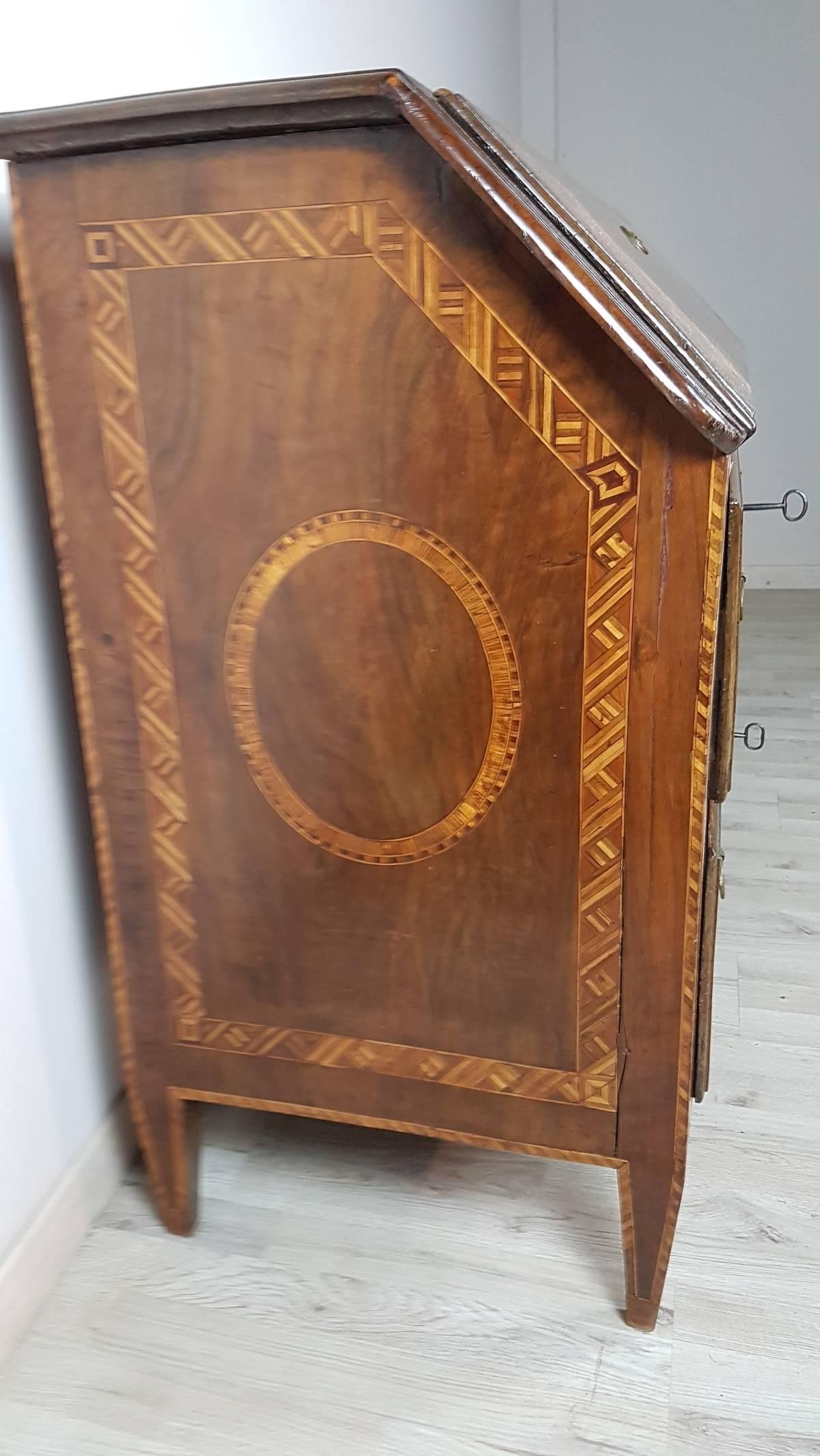 Late 18th Century 18th Century Italian Louis XVI Inlay Wood Chest of Drawers with Secretaire