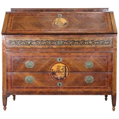18th Century Italian Louis XVI Inlay Wood Chest of Drawers with Secretaire