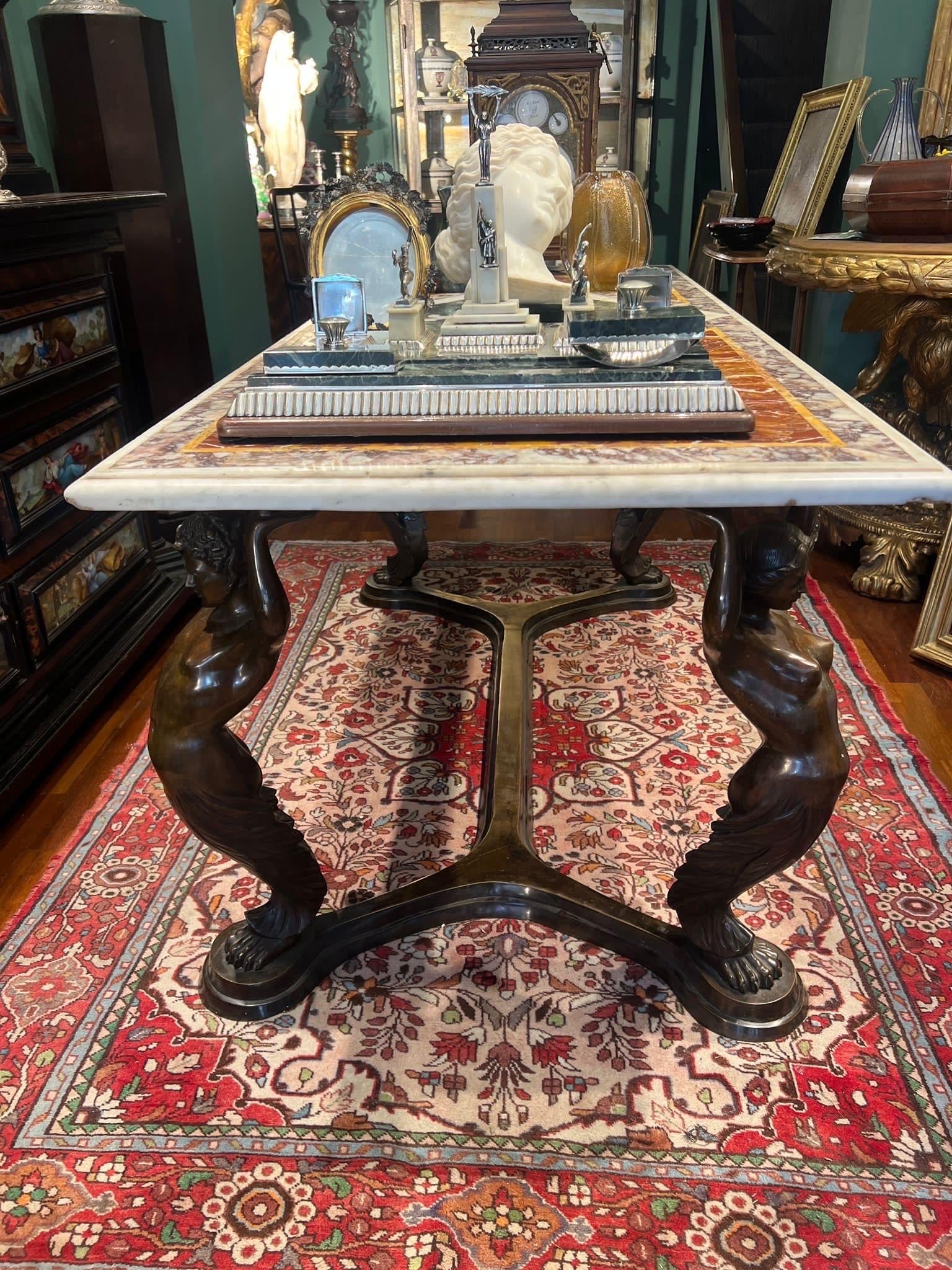 18th Century Italian Louis XVI Marble Center Table Bronze Paliotto In Good Condition In Roma, RM