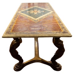 Table centrale italienne Louis XVI du 18ème siècle en marbre et bronze Paliotto