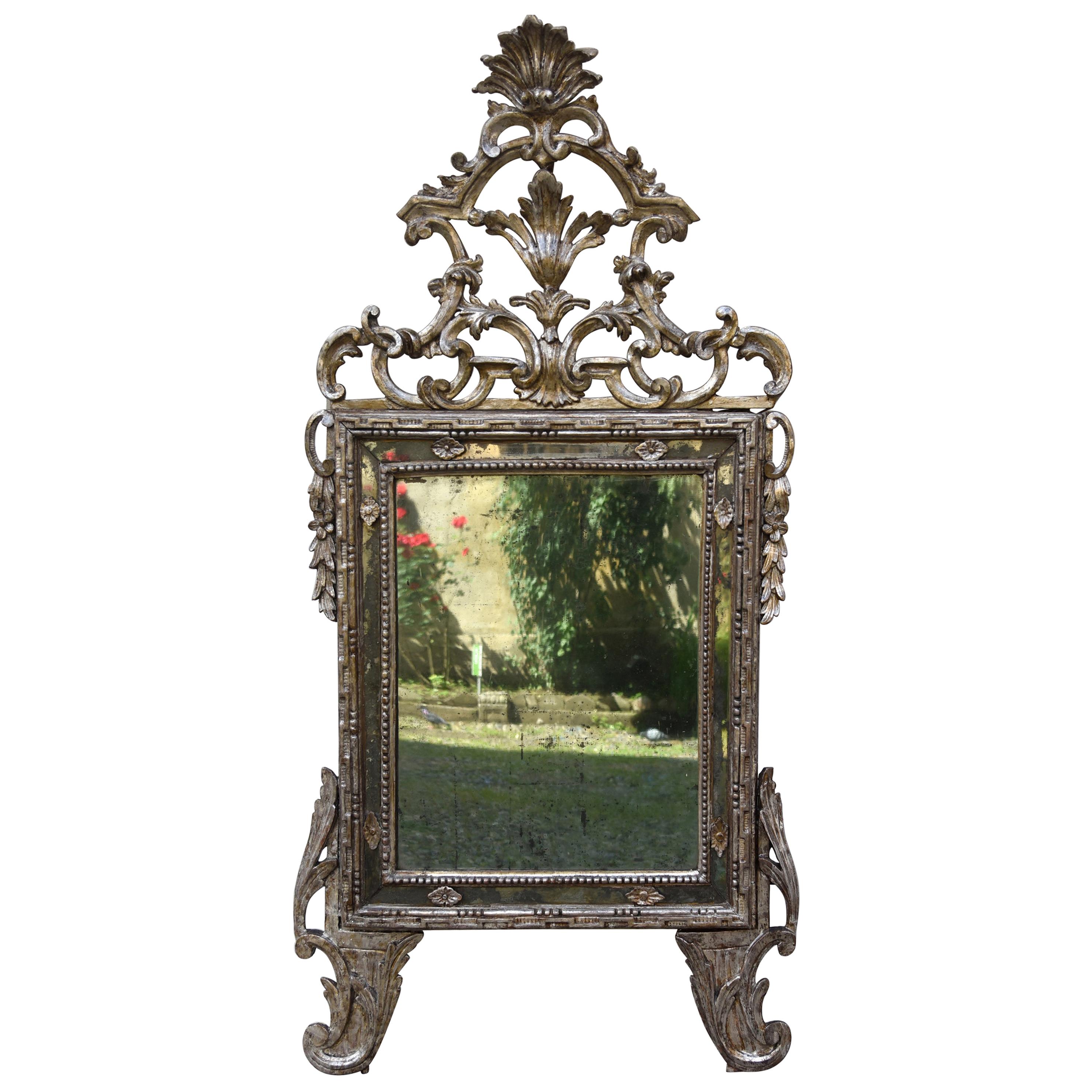 18th Century Italian Louis XVI Mirror Silvered with sheets Sculpted, 1700s