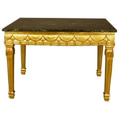 18th Century Italian Louis XVI Neoclassical Gilt Wood Marble Top Center Table