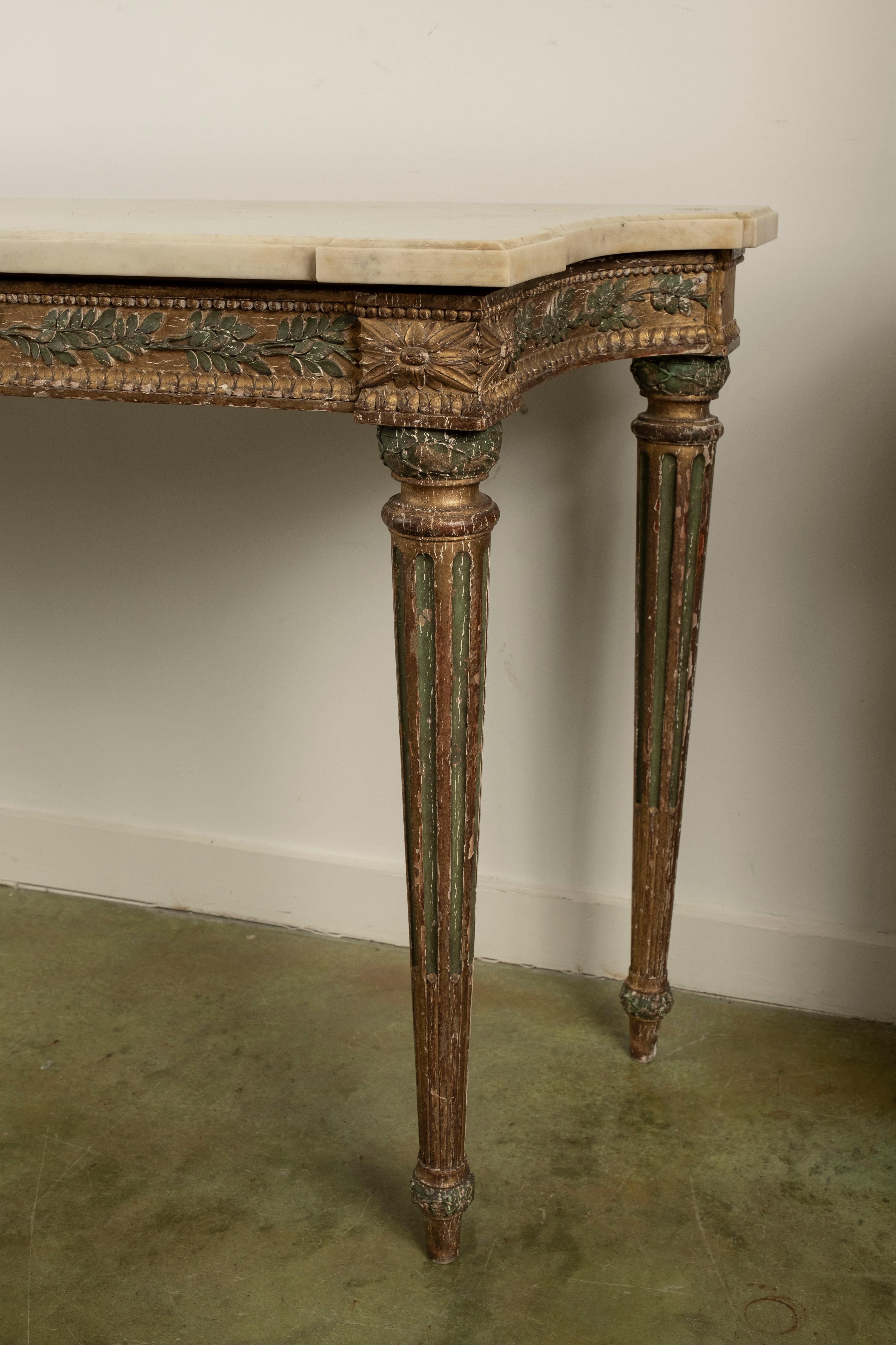 18th Century Italian Louis XVI Painted and Giltwood Console Table In Good Condition For Sale In Houston, TX