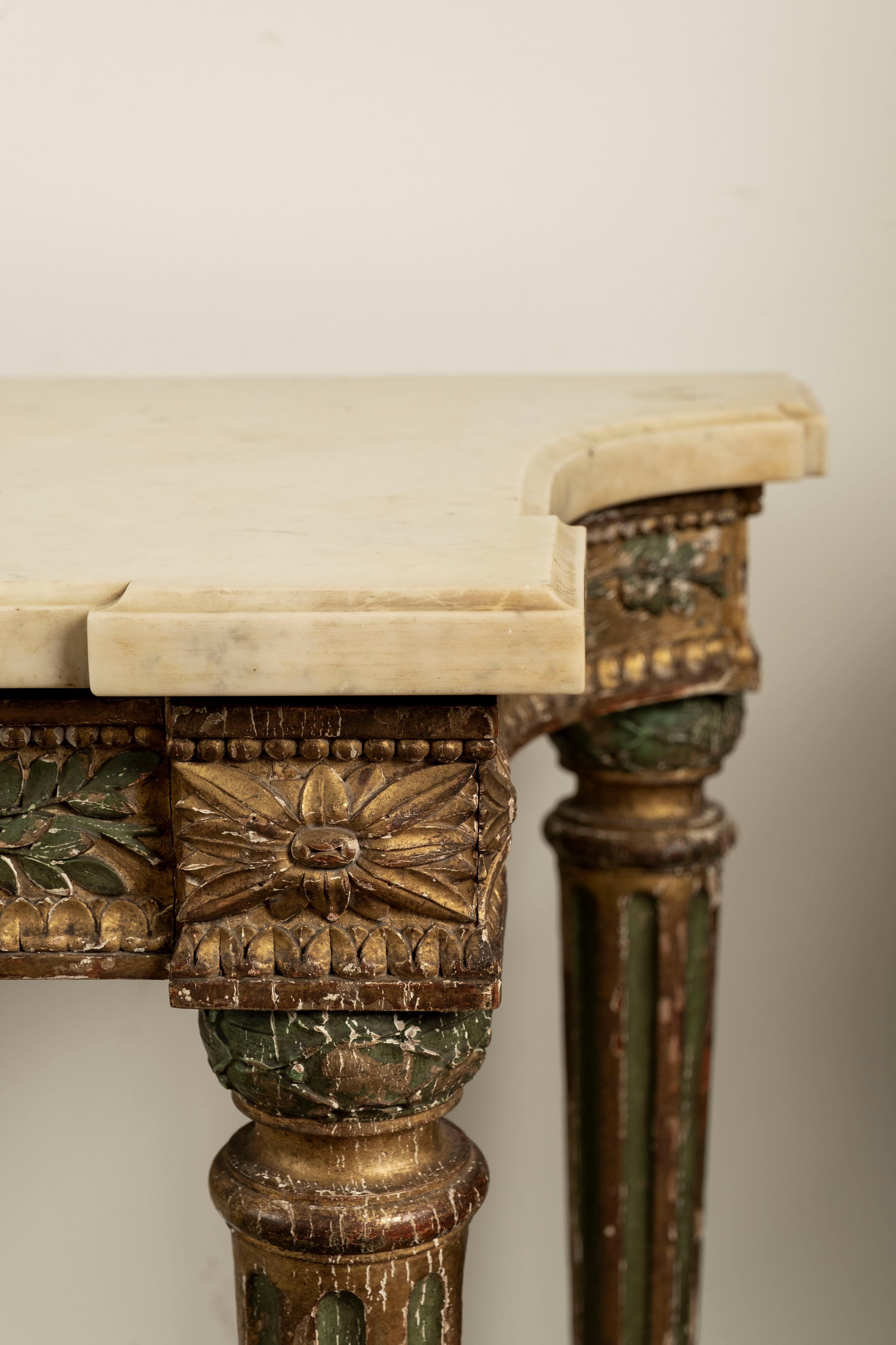 18th Century and Earlier 18th Century Italian Louis XVI Painted and Giltwood Console Table For Sale