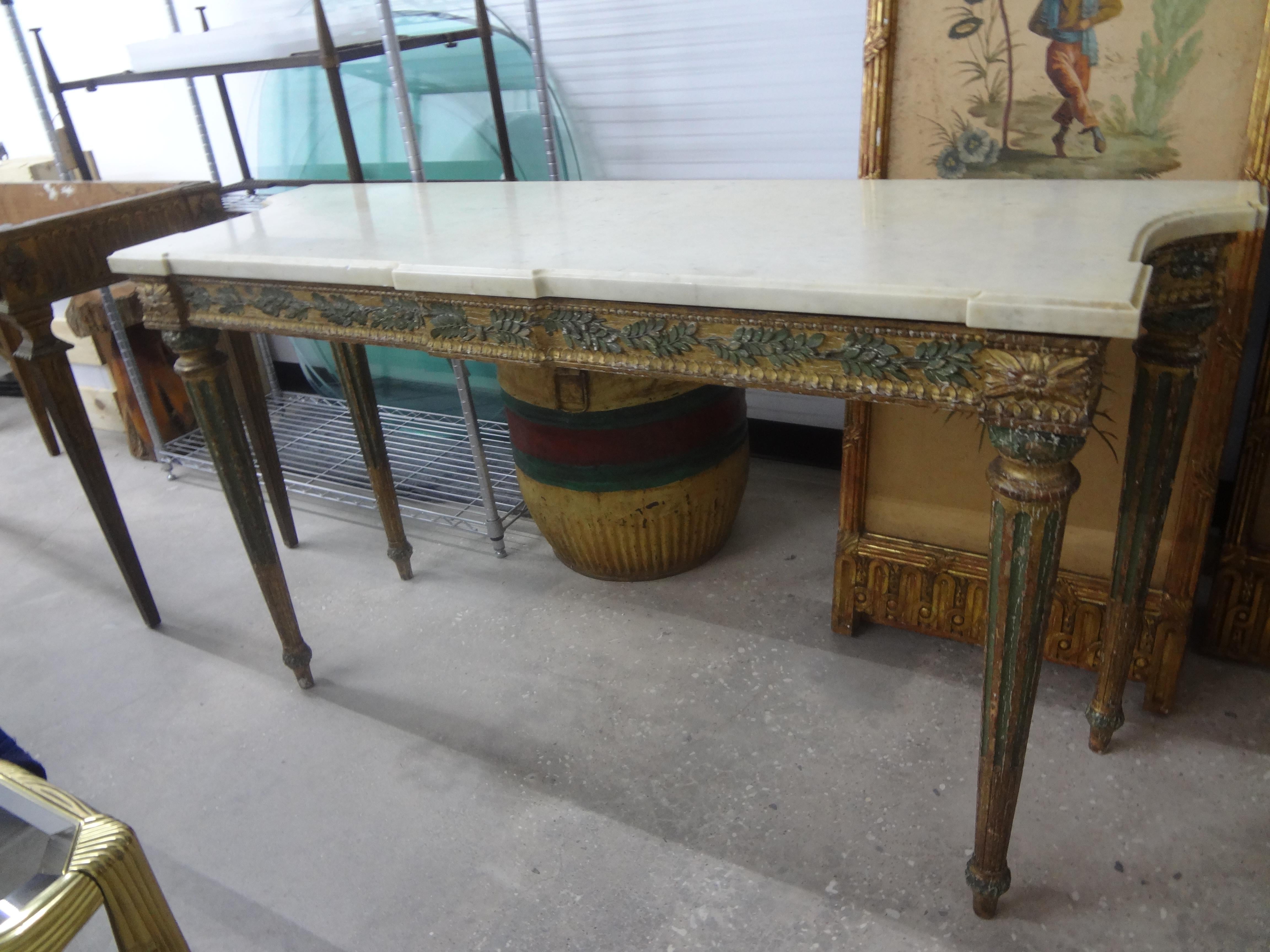 18th Century Italian Louis XVI Painted and Parcel Gilt Console Table For Sale 6