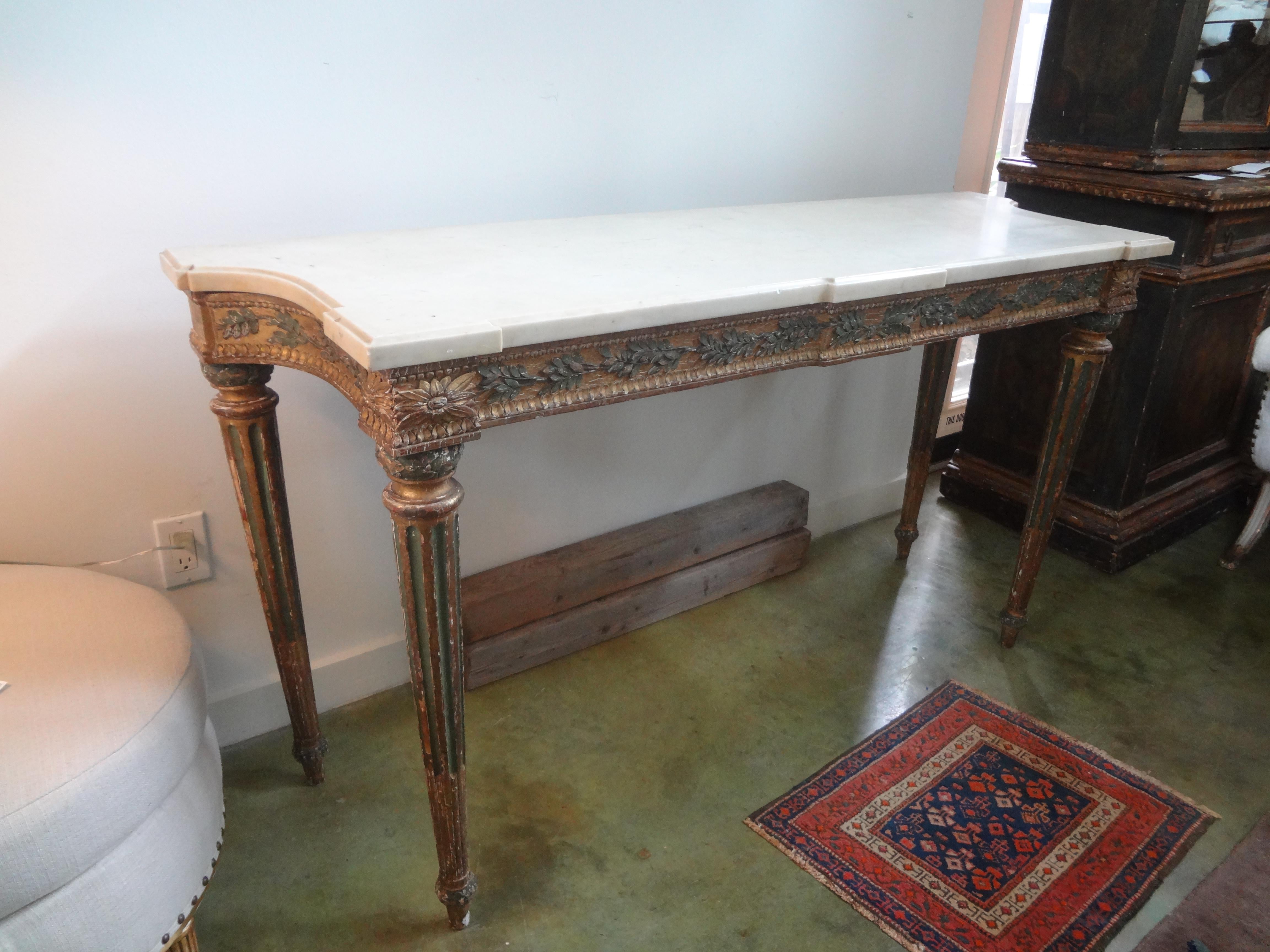 18th Century Italian Louis XVI Console Table, Painted and Parcel Gilt For Sale 5