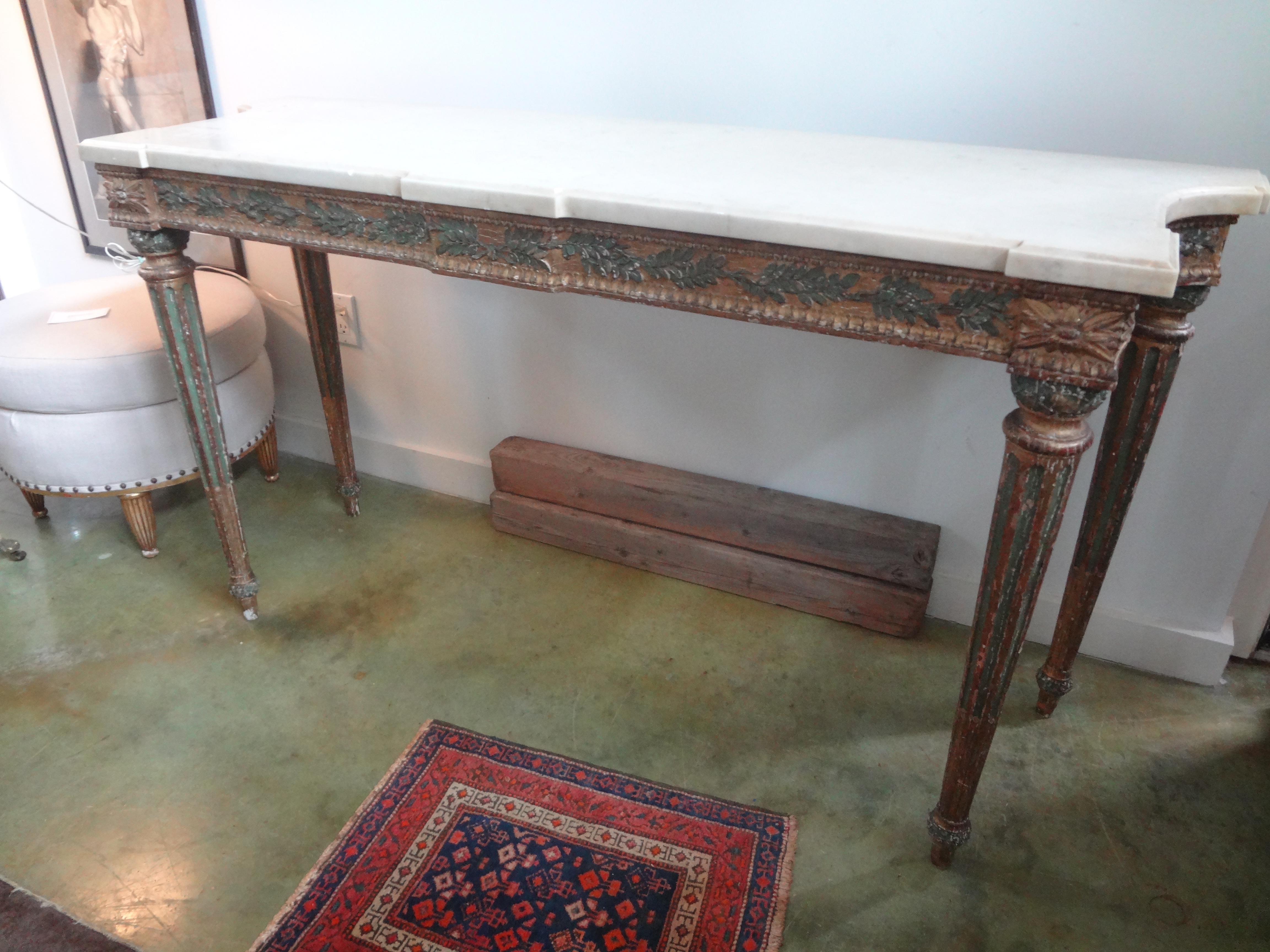 18th Century Italian Louis XVI Console Table, Painted and Parcel Gilt For Sale 6