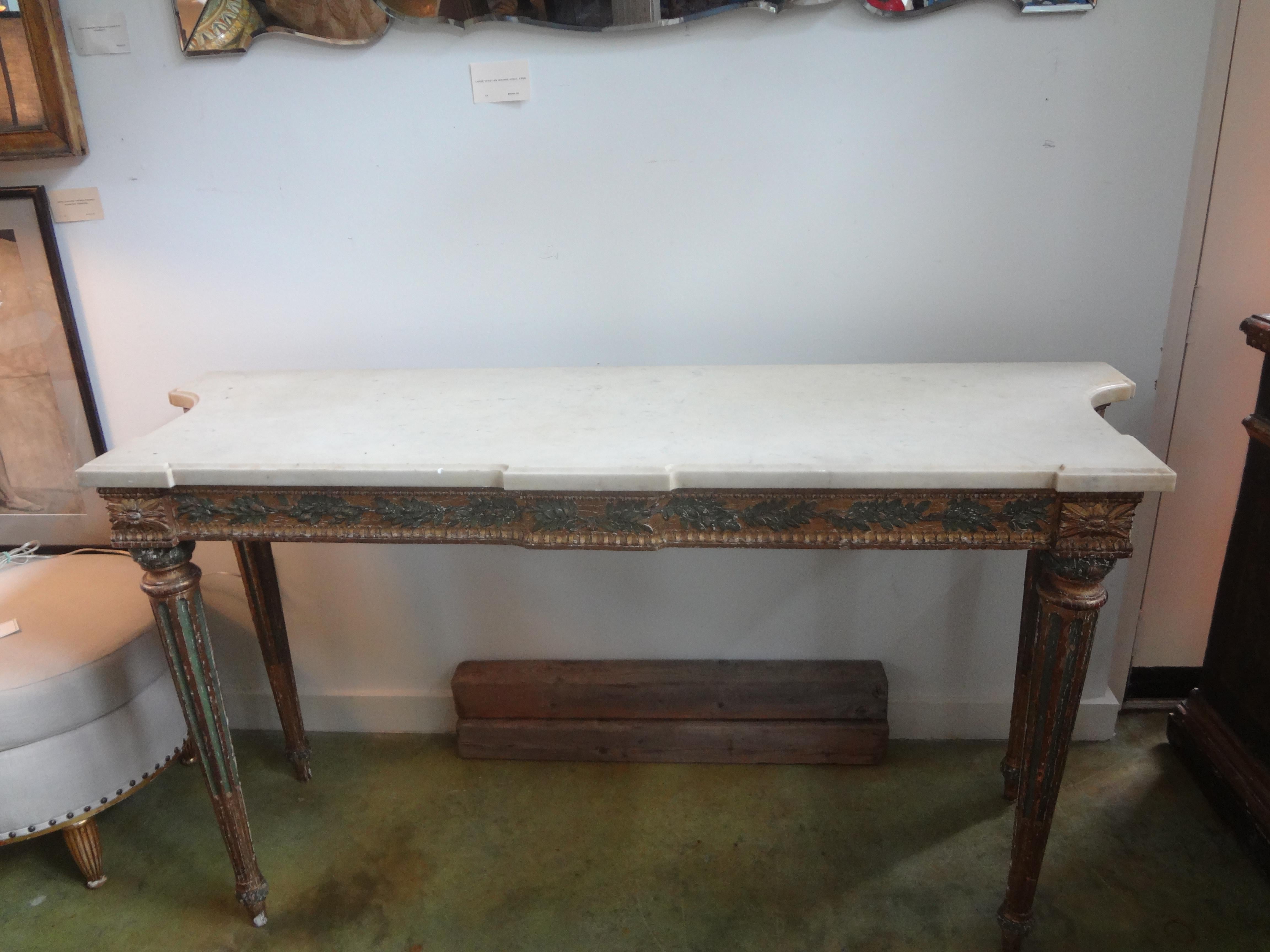 18th Century Italian Louis XVI Console Table, Painted and Parcel Gilt For Sale 7