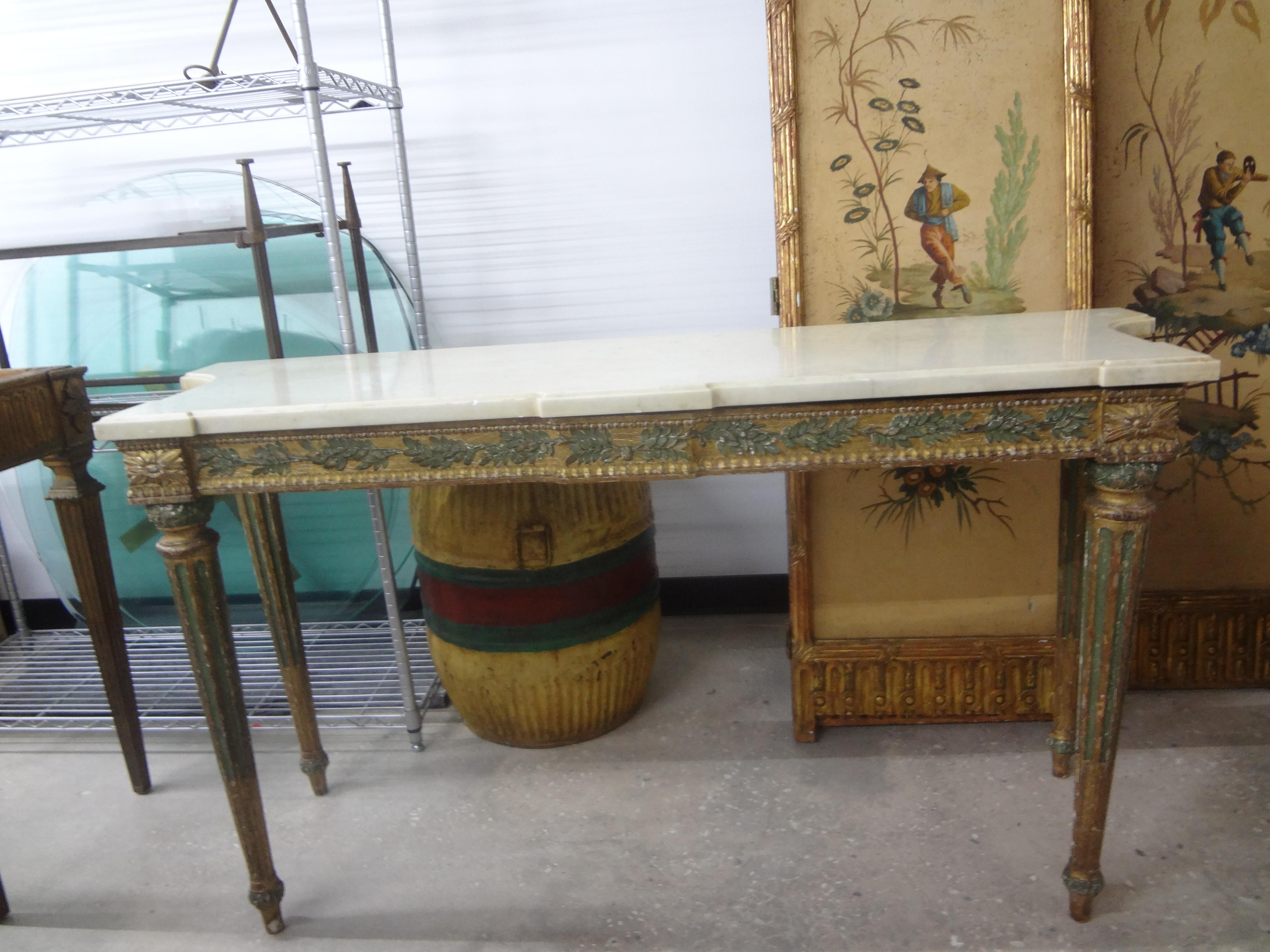 18th Century Italian Louis XVI Painted and Parcel Gilt Console Table For Sale 10