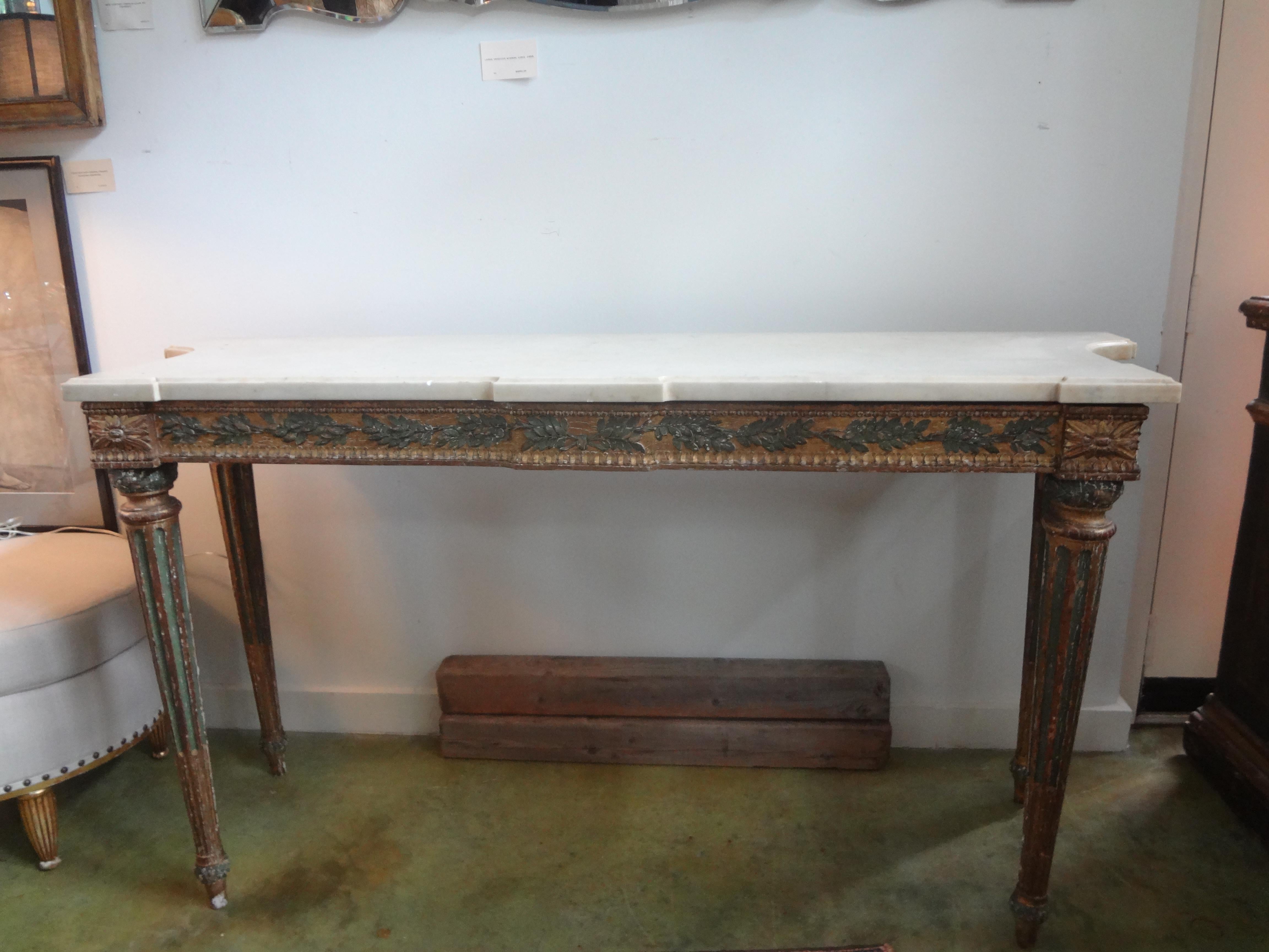 18th Century Italian Louis XVI Console Table, Painted and Parcel Gilt For Sale 8