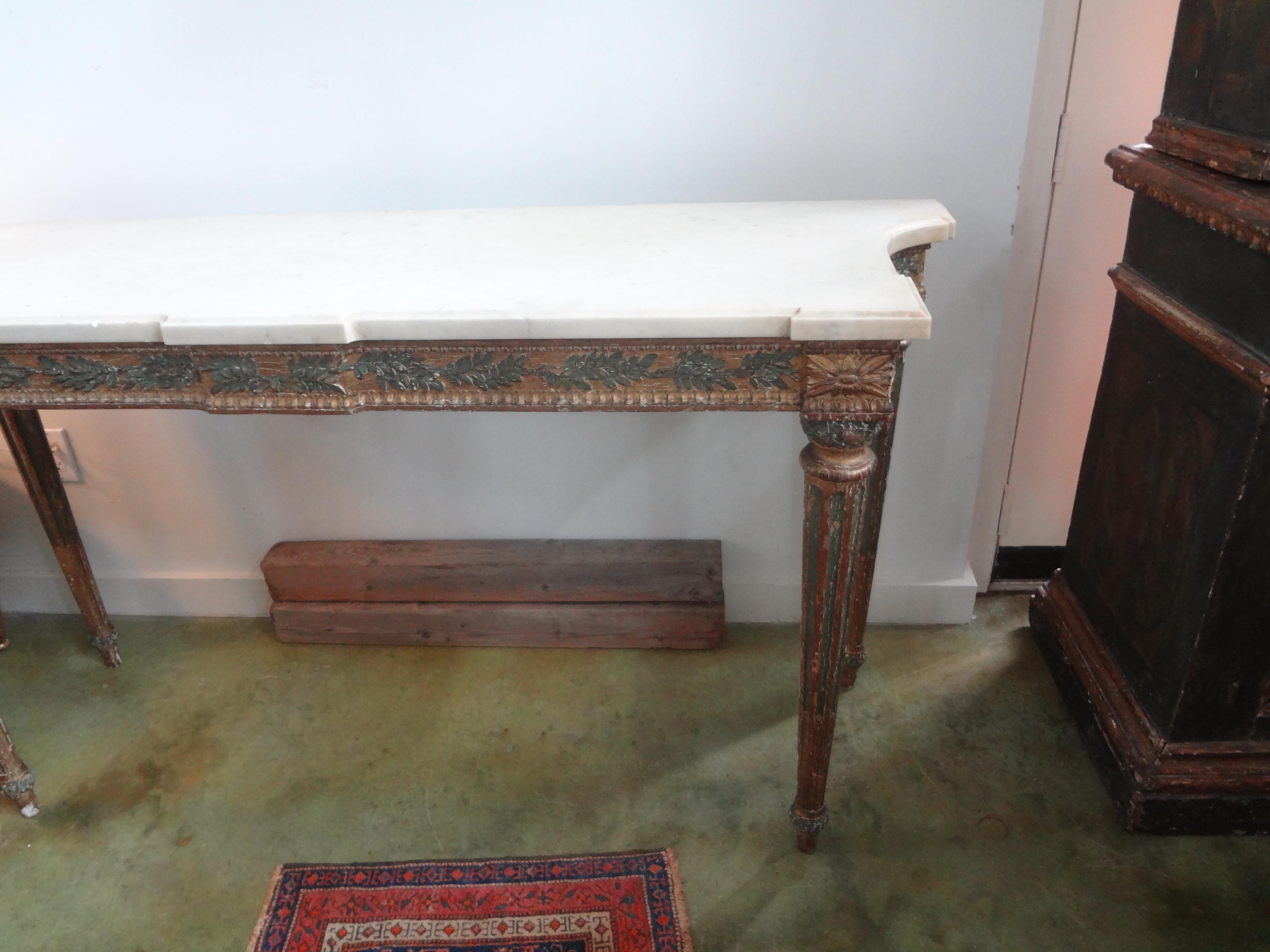 18th Century Italian Louis XVI Console Table, Painted and Parcel Gilt For Sale 9
