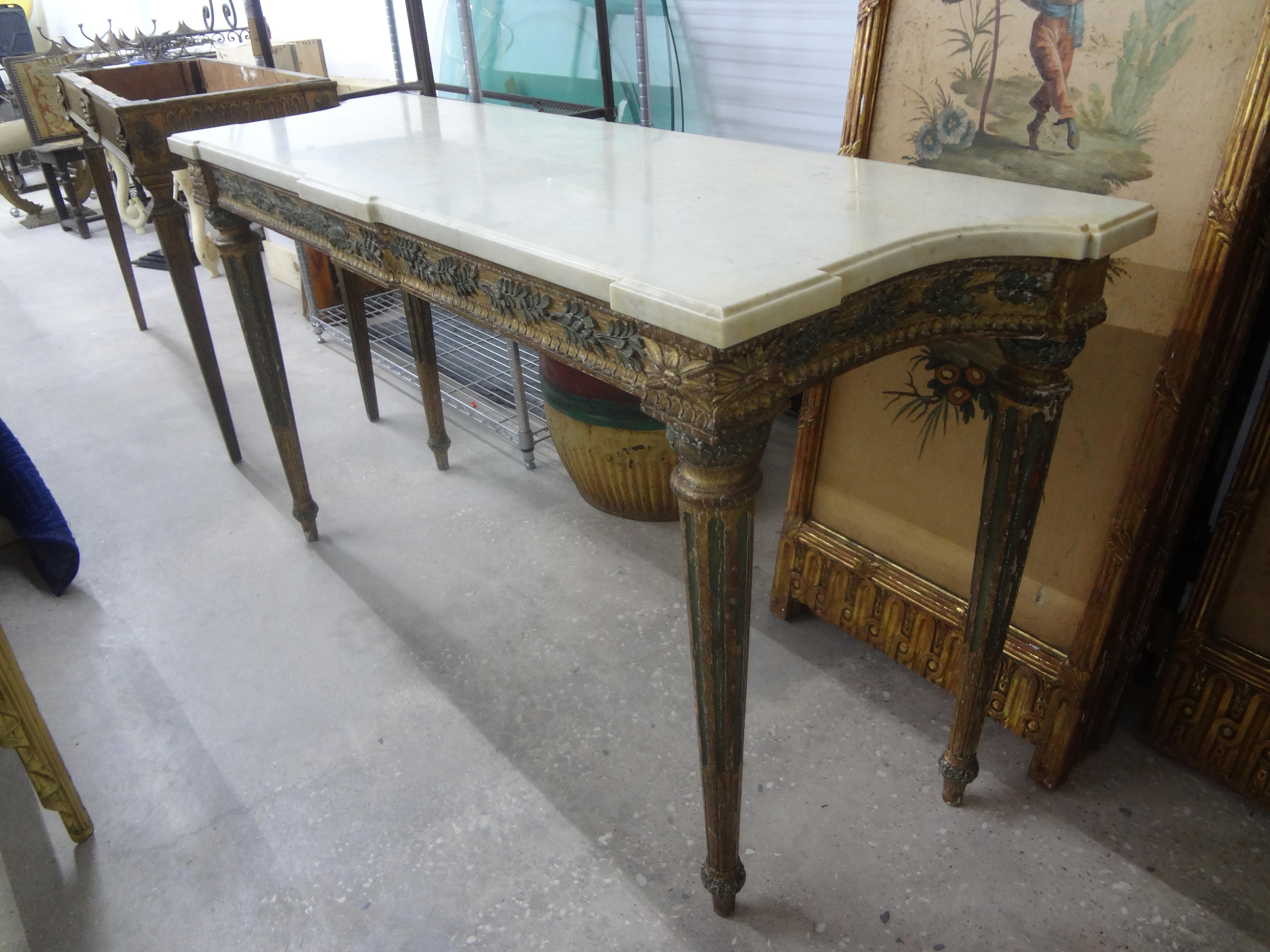 18th Century Italian Louis XVI Painted and Parcel Gilt Console Table In Good Condition For Sale In Houston, TX
