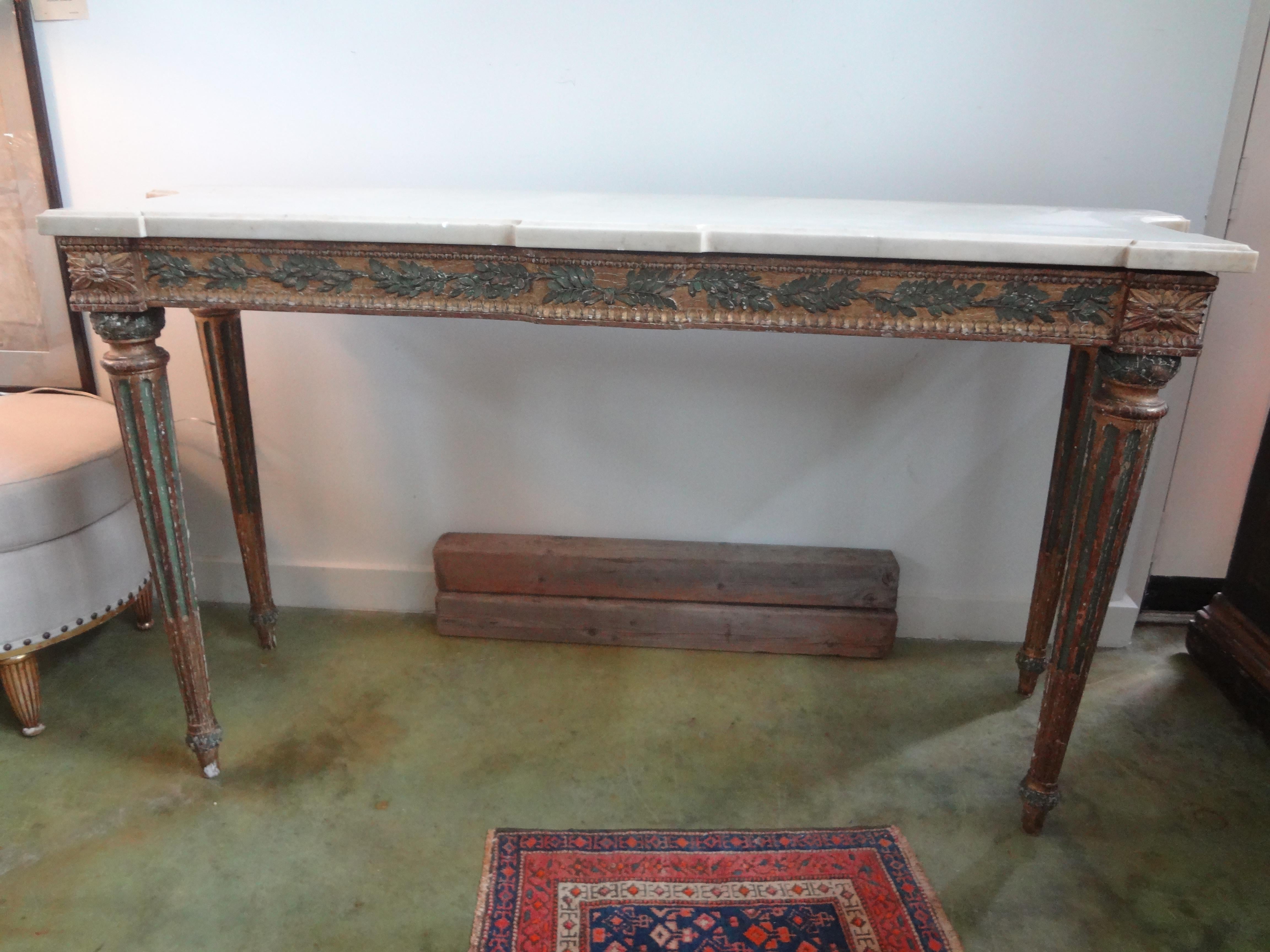 French 18th Century Italian Louis XVI Console Table, Painted and Parcel Gilt For Sale