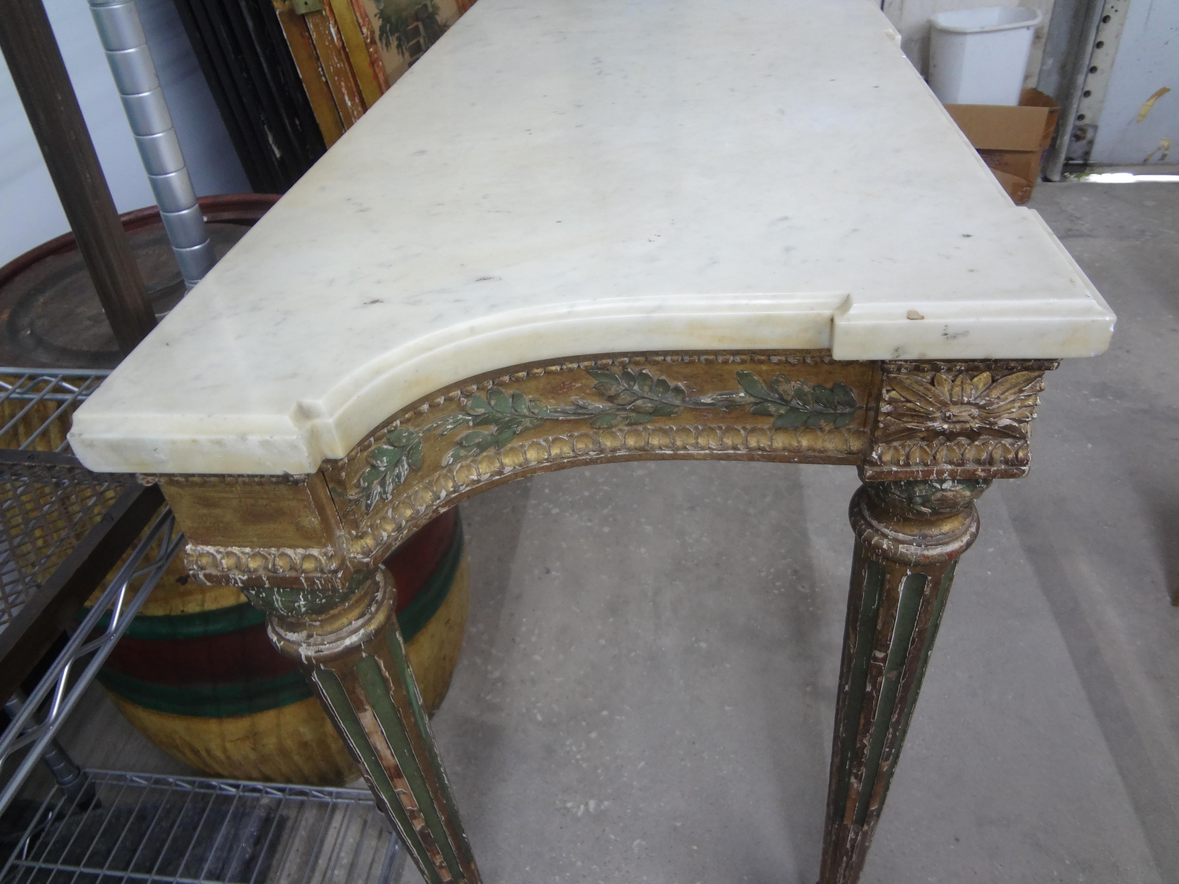 18th Century Italian Louis XVI Painted and Parcel Gilt Console Table For Sale 1