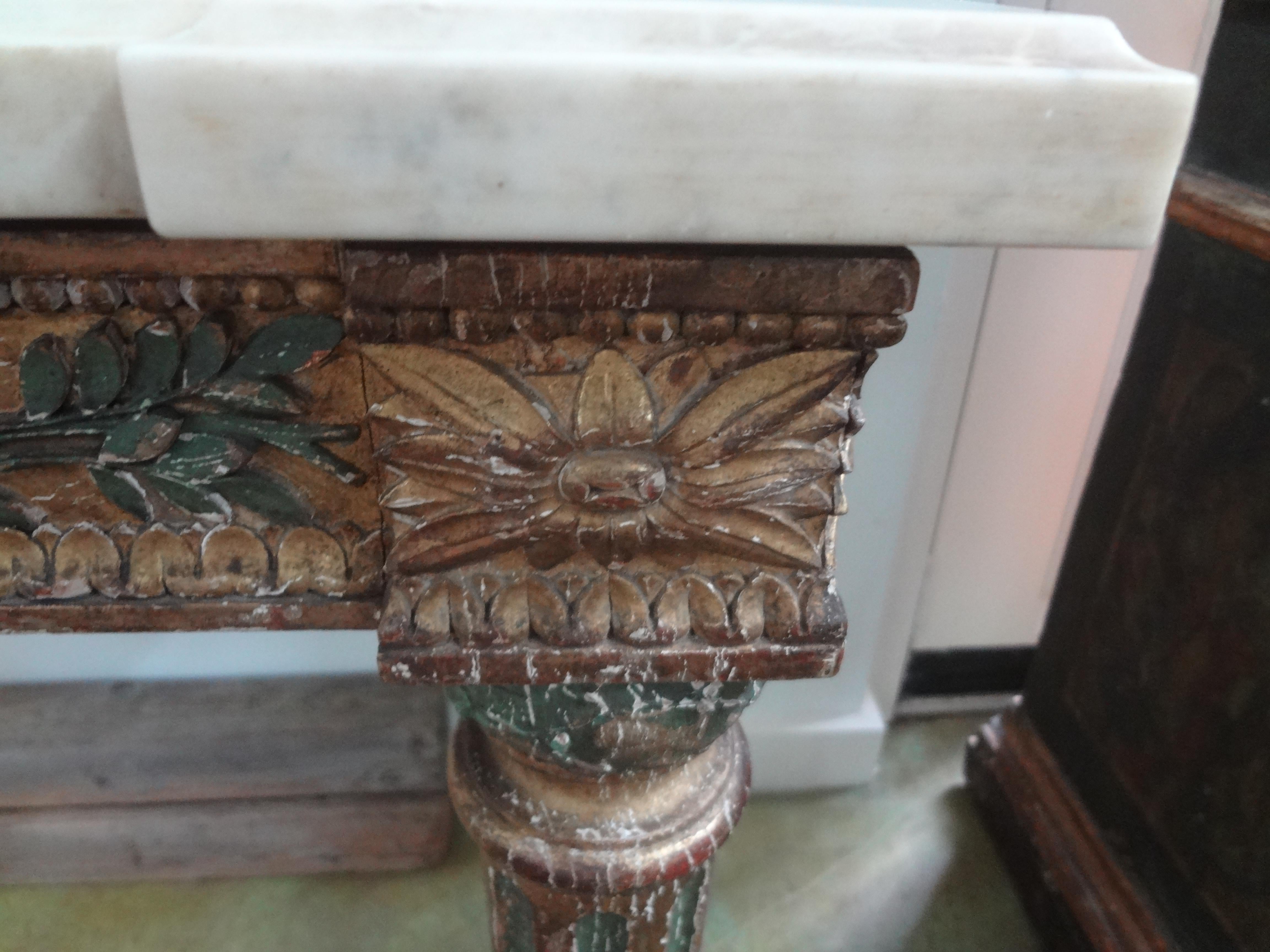 18th Century and Earlier 18th Century Italian Louis XVI Console Table, Painted and Parcel Gilt For Sale