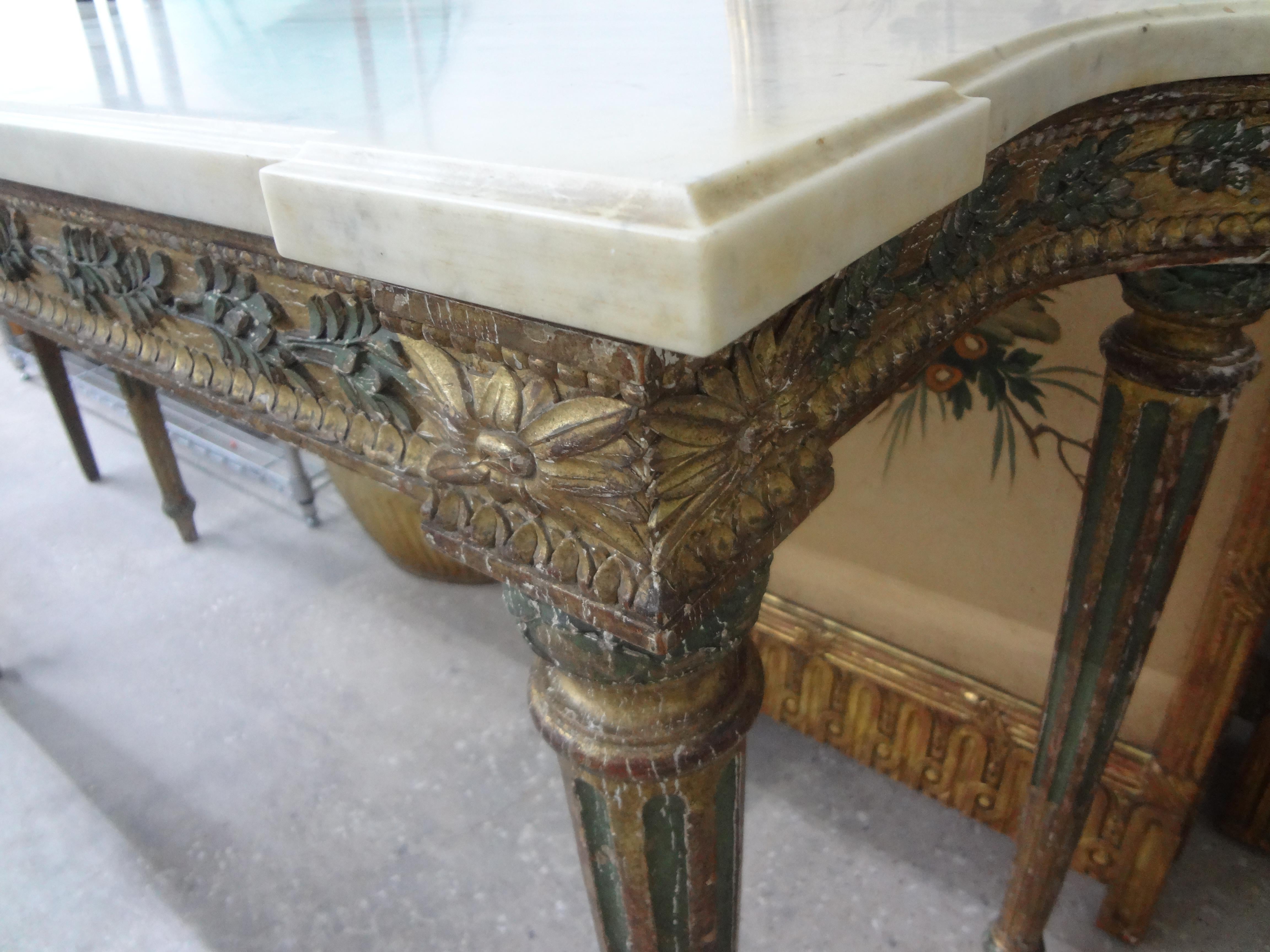 18th Century Italian Louis XVI Painted and Parcel Gilt Console Table For Sale 2