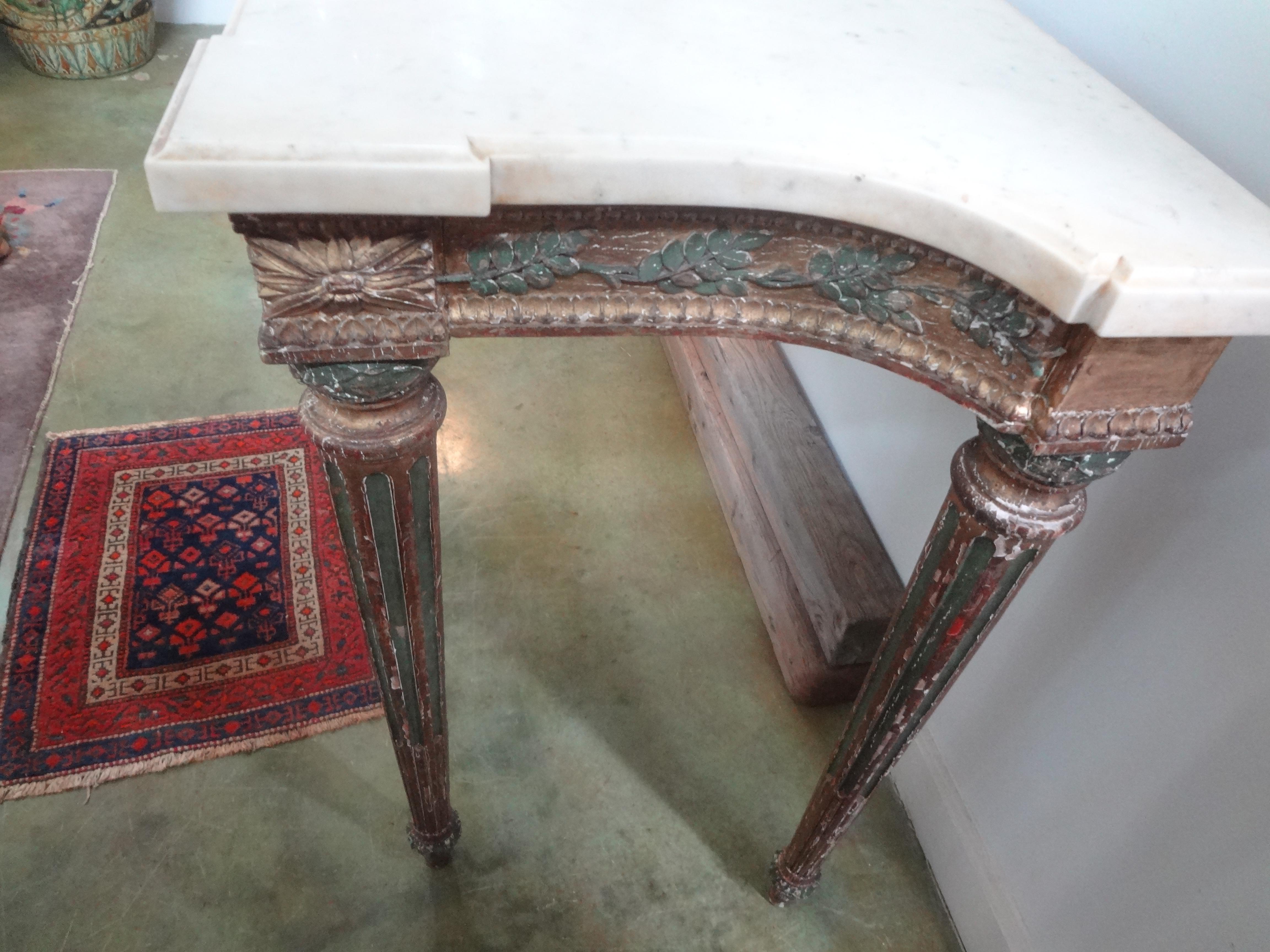 18th Century Italian Louis XVI Console Table, Painted and Parcel Gilt For Sale 1