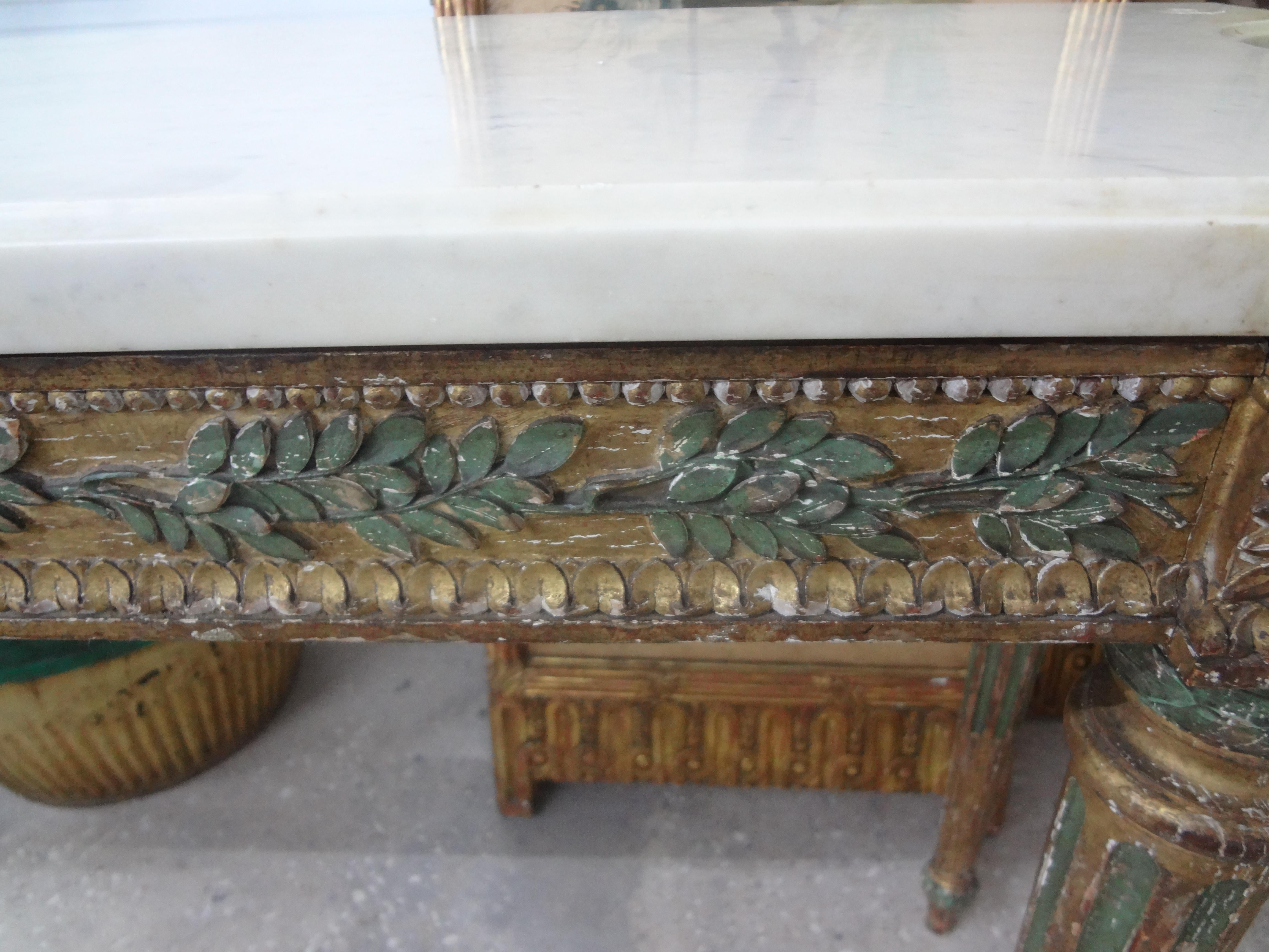 18th Century Italian Louis XVI Painted and Parcel Gilt Console Table For Sale 4